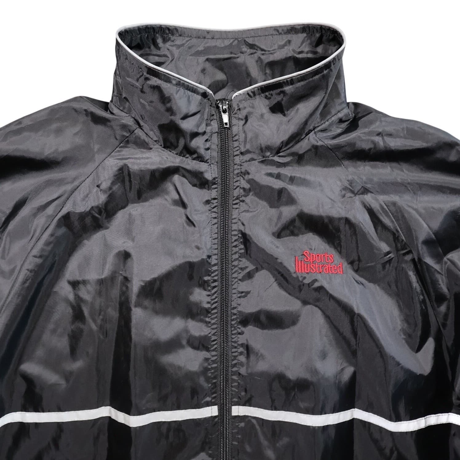 Sports Illustrated Windbreaker Mens XL Black Excellent Vintage Reflective Stripe - Thumbnail 3