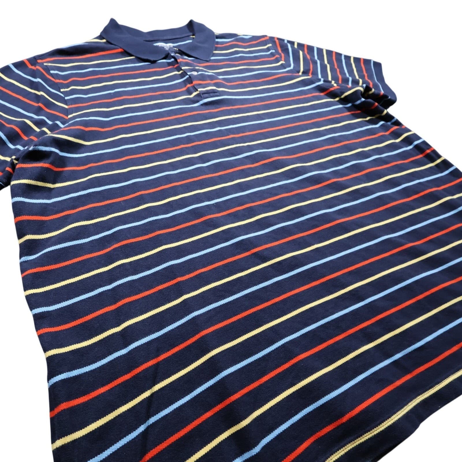 Lands End Polo Shirt Mens 2XL/T Navy Blue Excellent Striped Traditional Fit - Thumbnail 3