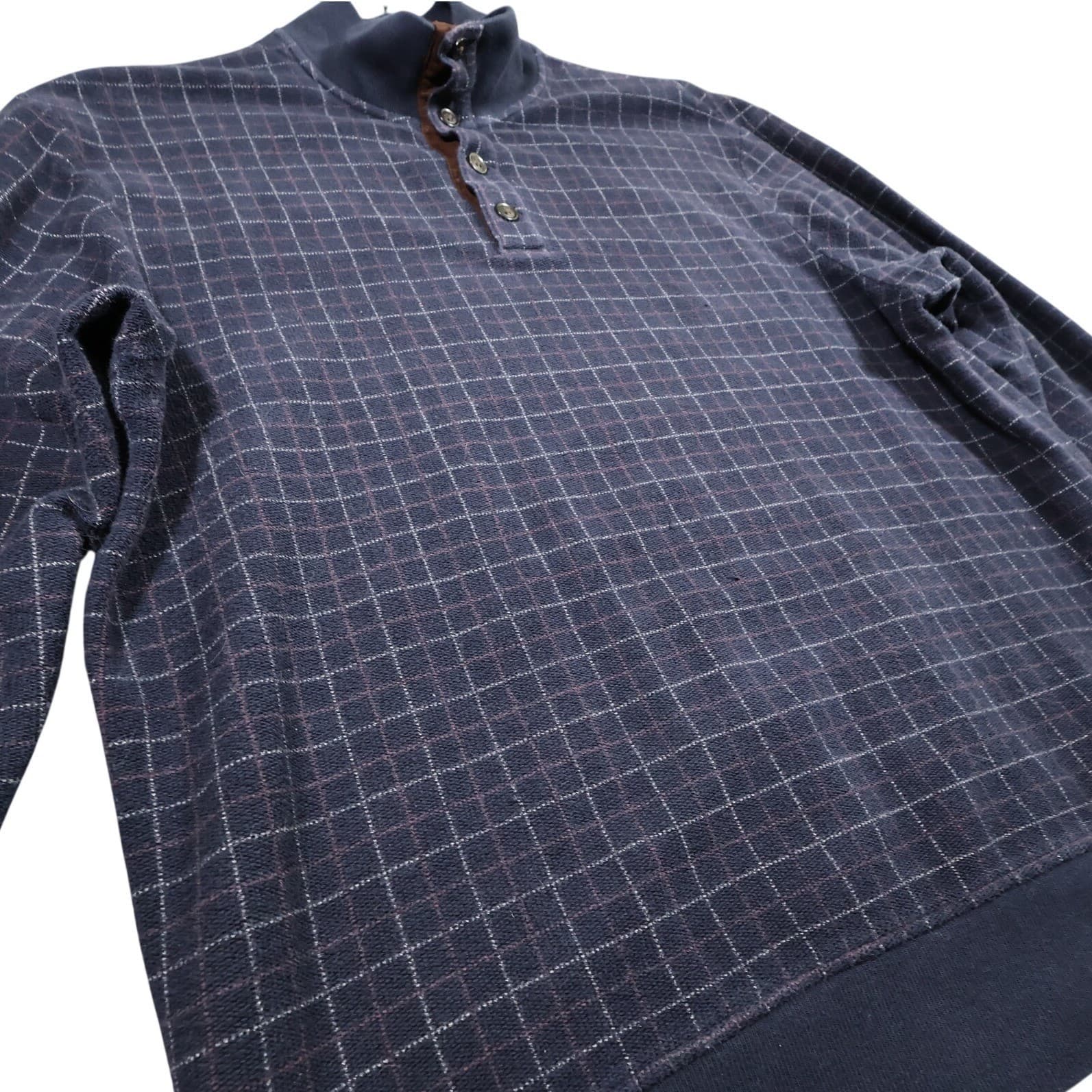 Roundtree & Yorke Pullover Mens XL Navy Blue Excellent Grid Pattern Mock Neck - Thumbnail 4