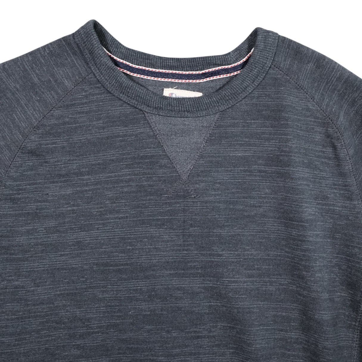 Champion Sweatshirt Men Medium Gray Excellent Raglan Crewneck Pullover Ribbed - Thumbnail 3
