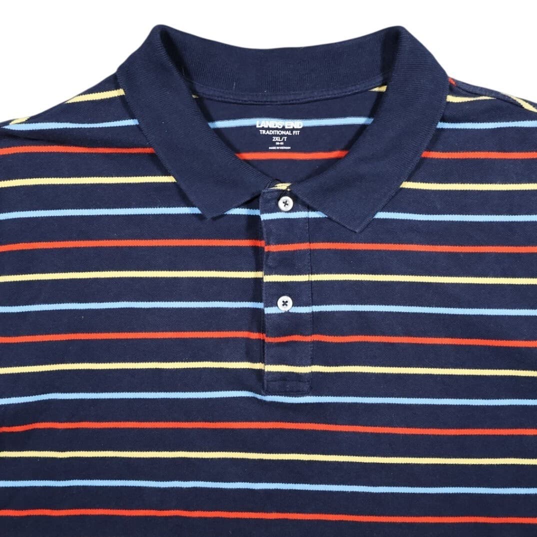 Lands End Polo Shirt Mens 2XL/T Navy Blue Excellent Striped Traditional Fit - Thumbnail 5