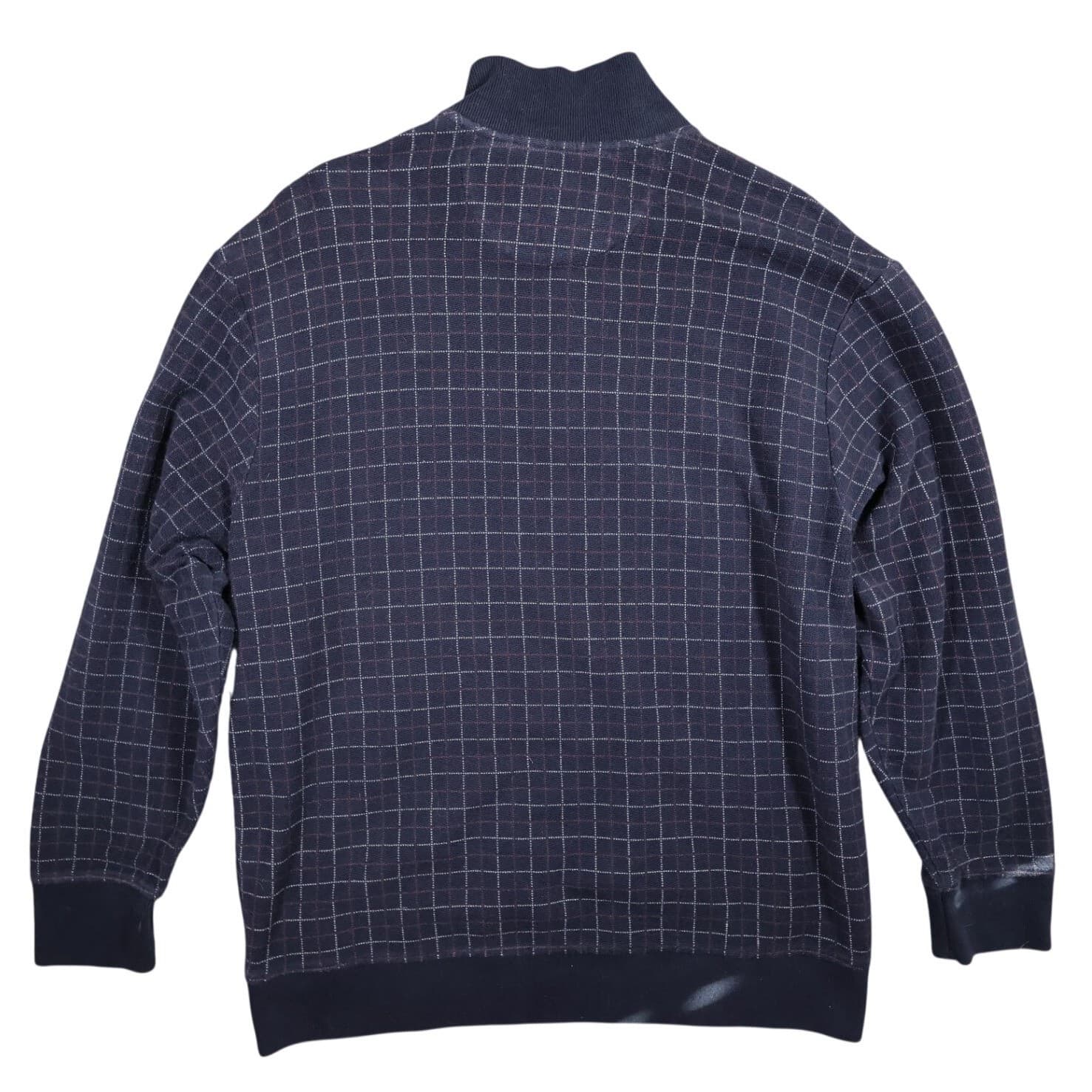 Roundtree & Yorke Pullover Mens XL Navy Blue Excellent Grid Pattern Mock Neck - Thumbnail 2