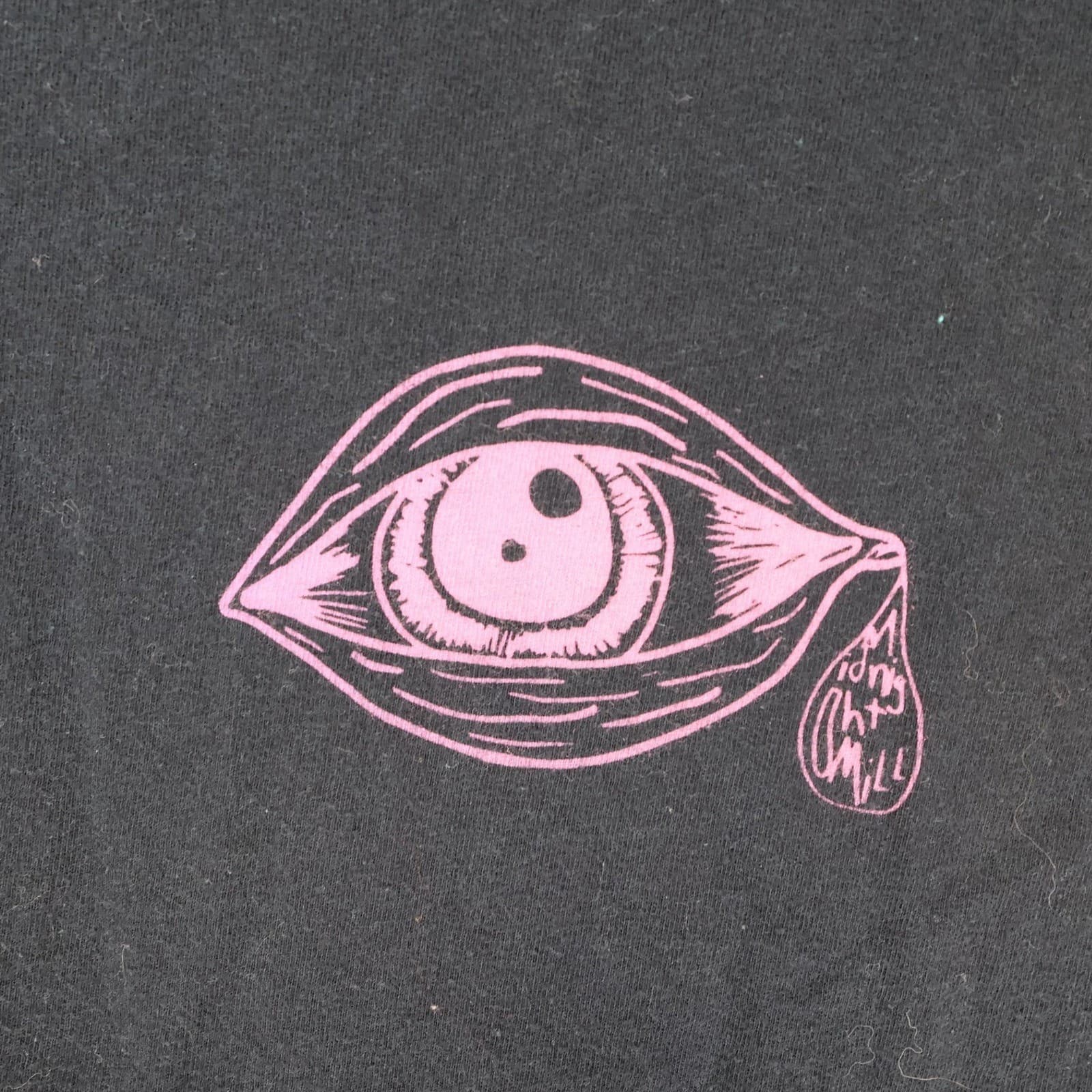 Gildan T-Shirt Mens Medium Black Cotton Long Sleeve Pink Eye Graphic Streetwear - Thumbnail 9