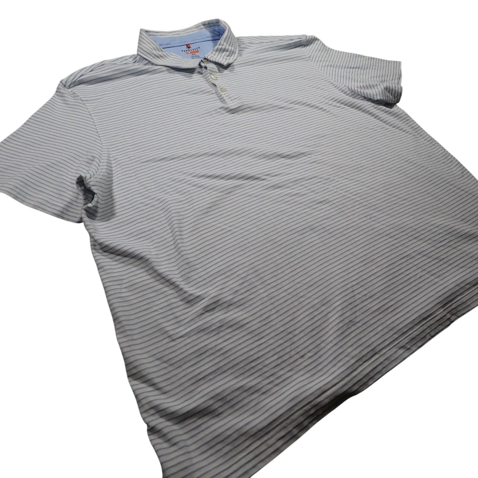 Van Heusen Polo Shirt Mens XXL Blue Excellent Striped Traveler Short Sleeve - Thumbnail 3