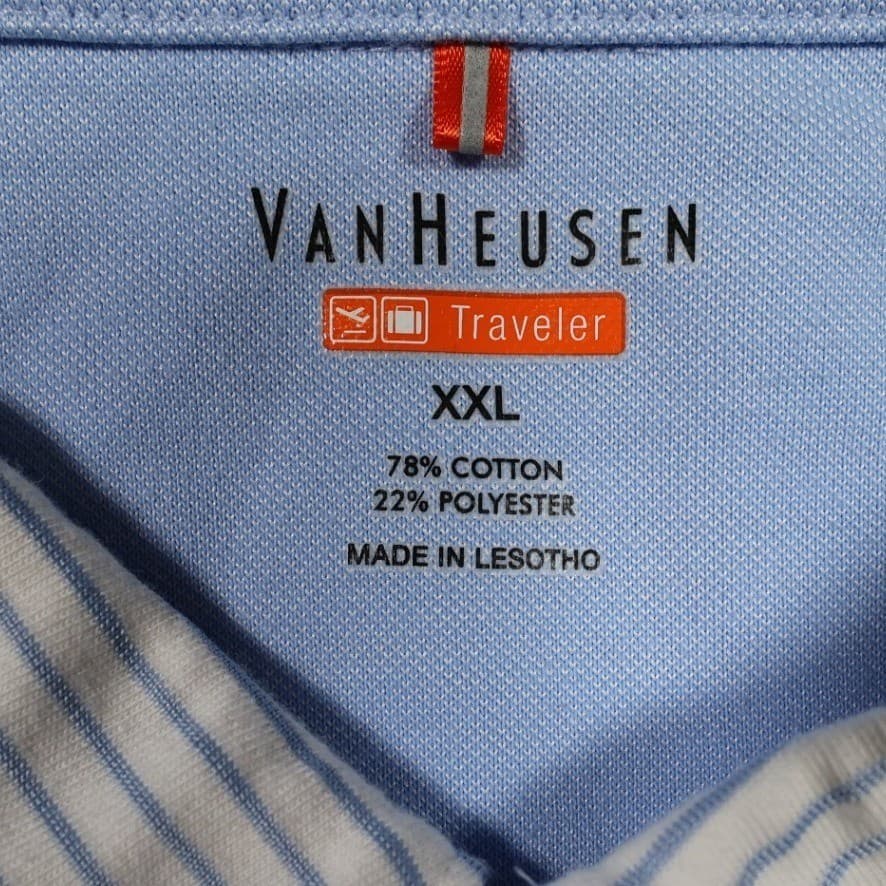 Van Heusen Polo Shirt Mens XXL Blue Excellent Striped Traveler Short Sleeve - Thumbnail 7