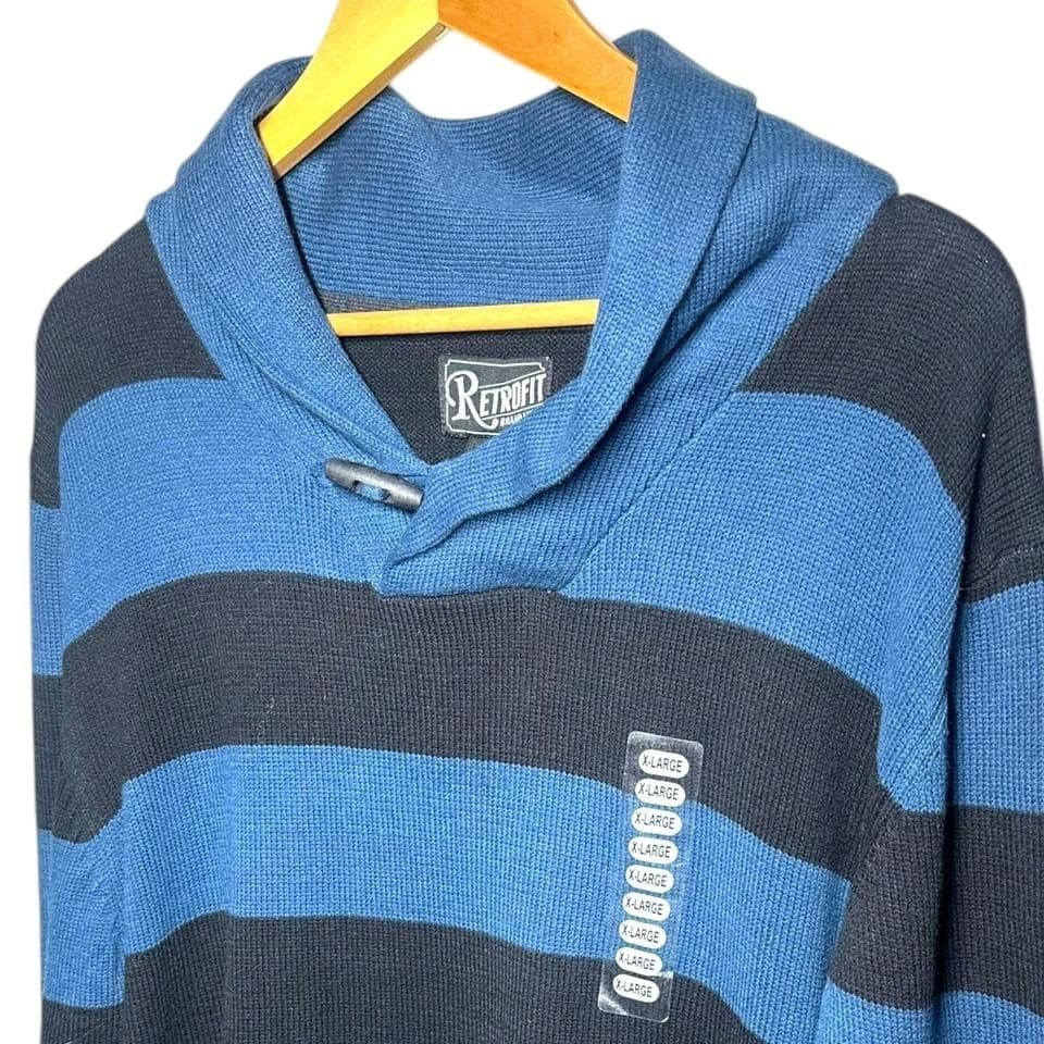 Retrofit Brand Mens Striped Shawl Collar Sweater Knit Button Pullover XL - Thumbnail 4