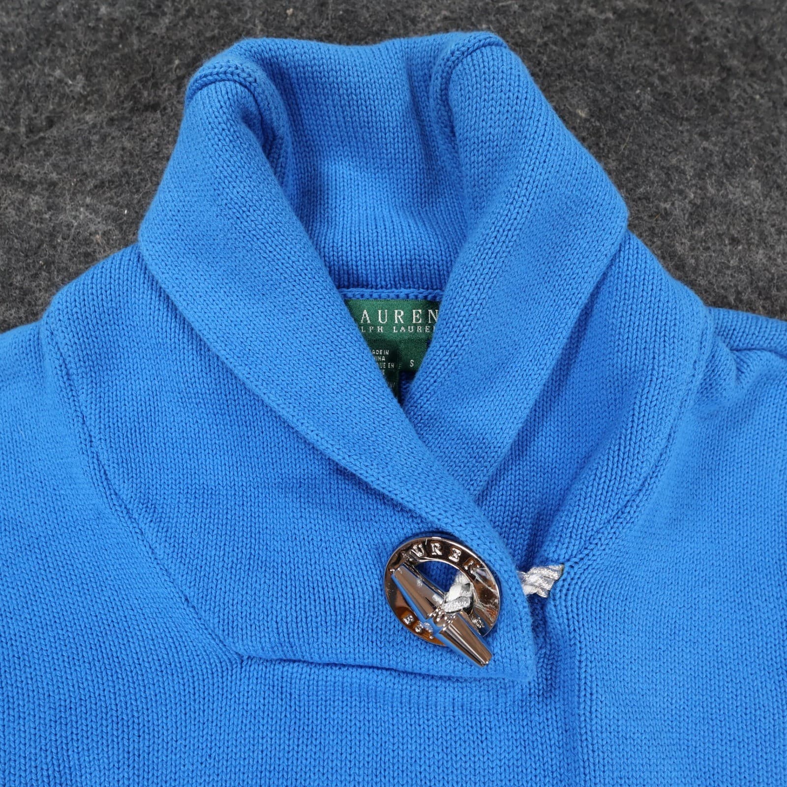 Lauren Ralph Lauren Sweater Womens S Blue Cotton Shawl Neck Toggle Pullover - Thumbnail 3