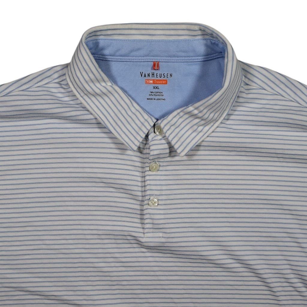 Van Heusen Polo Shirt Mens XXL Blue Excellent Striped Traveler Short Sleeve - Thumbnail 5