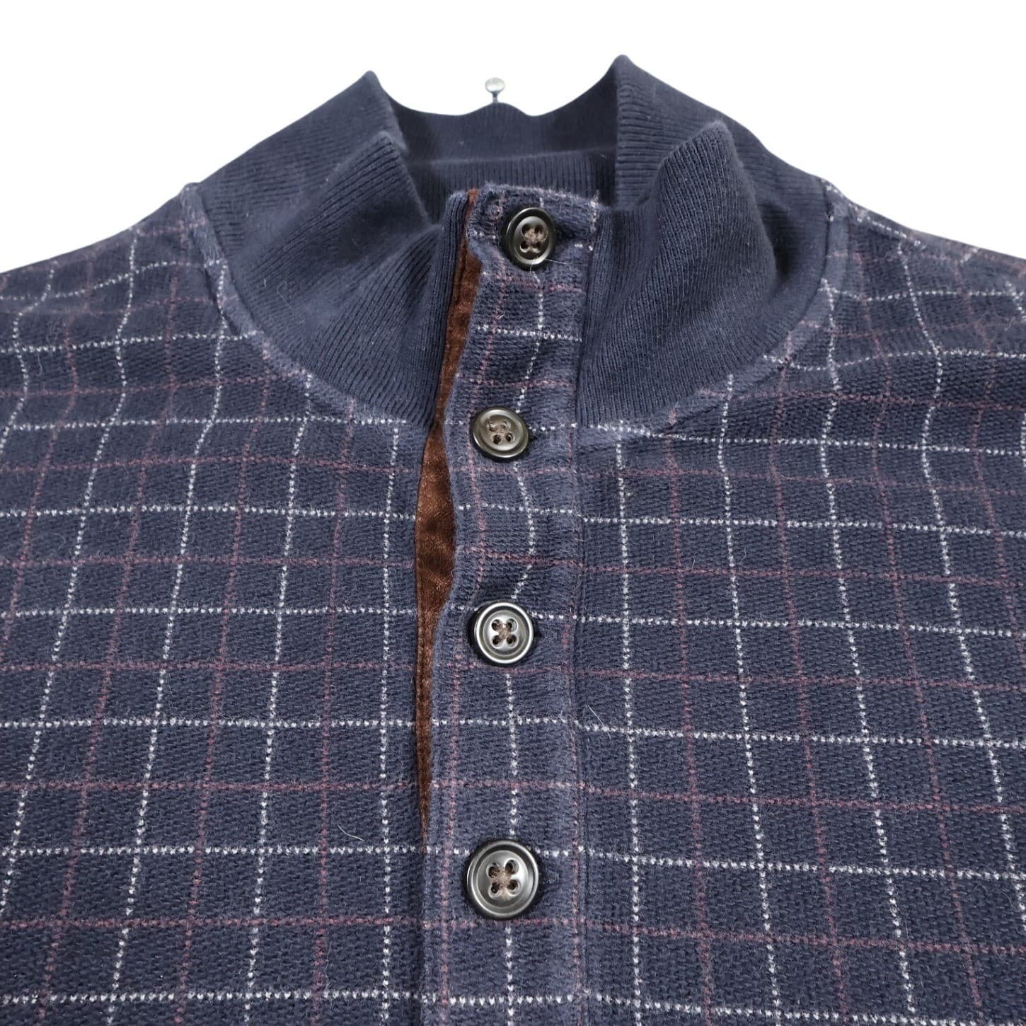 Roundtree & Yorke Pullover Mens XL Navy Blue Excellent Grid Pattern Mock Neck - Thumbnail 3