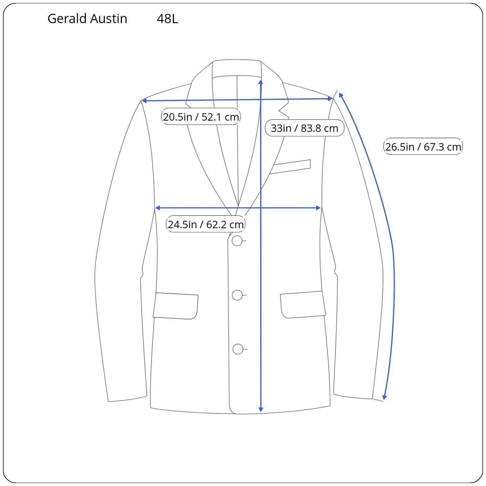 Gerald Austin Blazer Mens 48L Gray 3 Button Sport Coat Jacket - Thumbnail 8