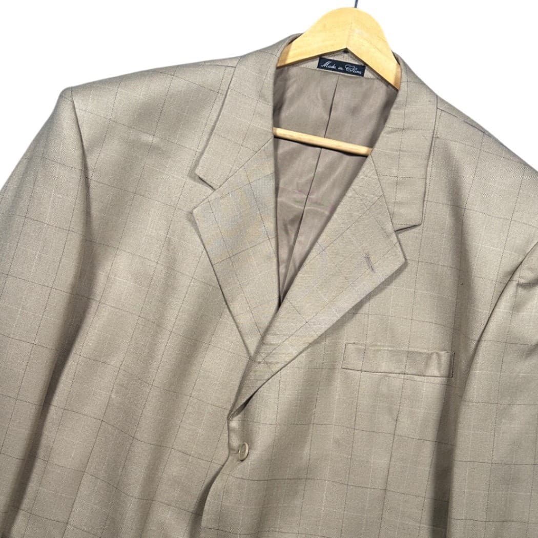 Adolfo Blazer Mens 48L Tan Silk Wool Windowpane 3-Button Sport Coat - Thumbnail 4