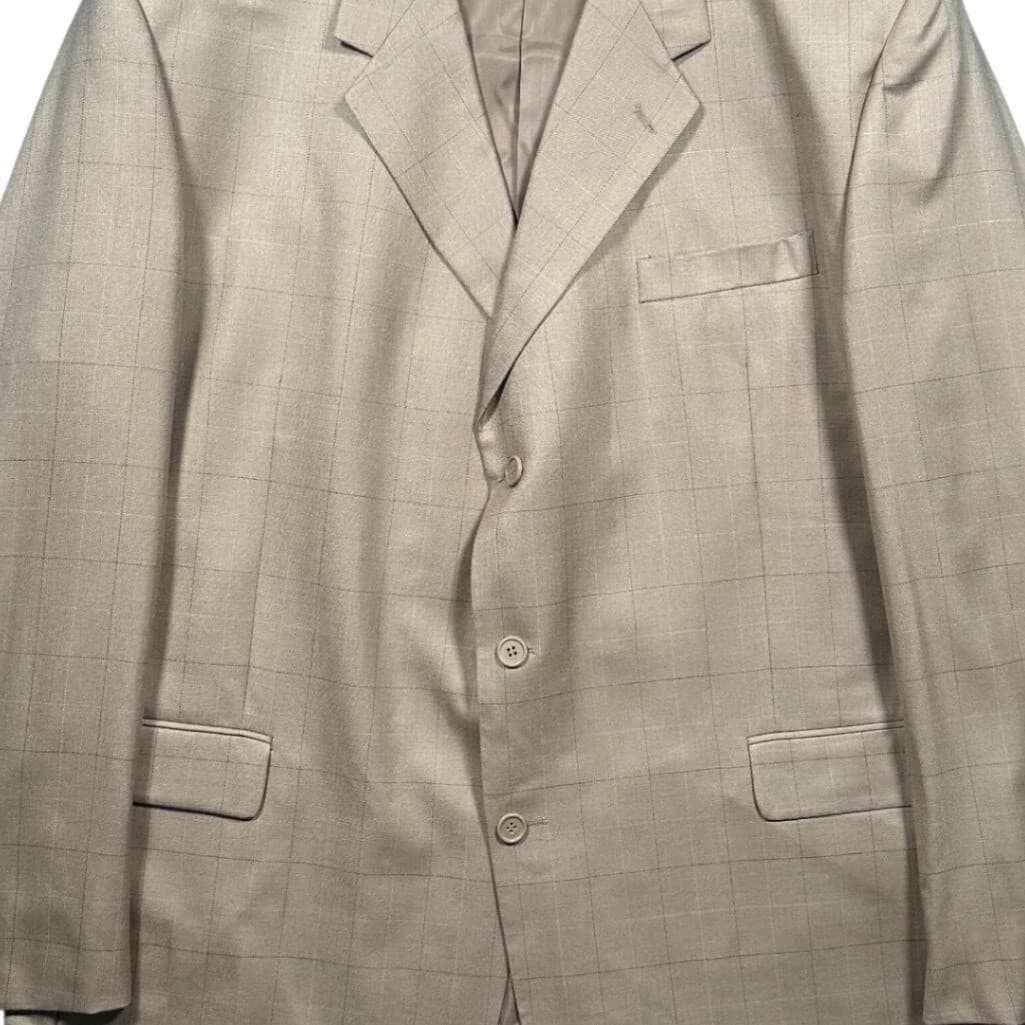Adolfo Blazer Mens 48L Tan Silk Wool Windowpane 3-Button Sport Coat - Thumbnail 5