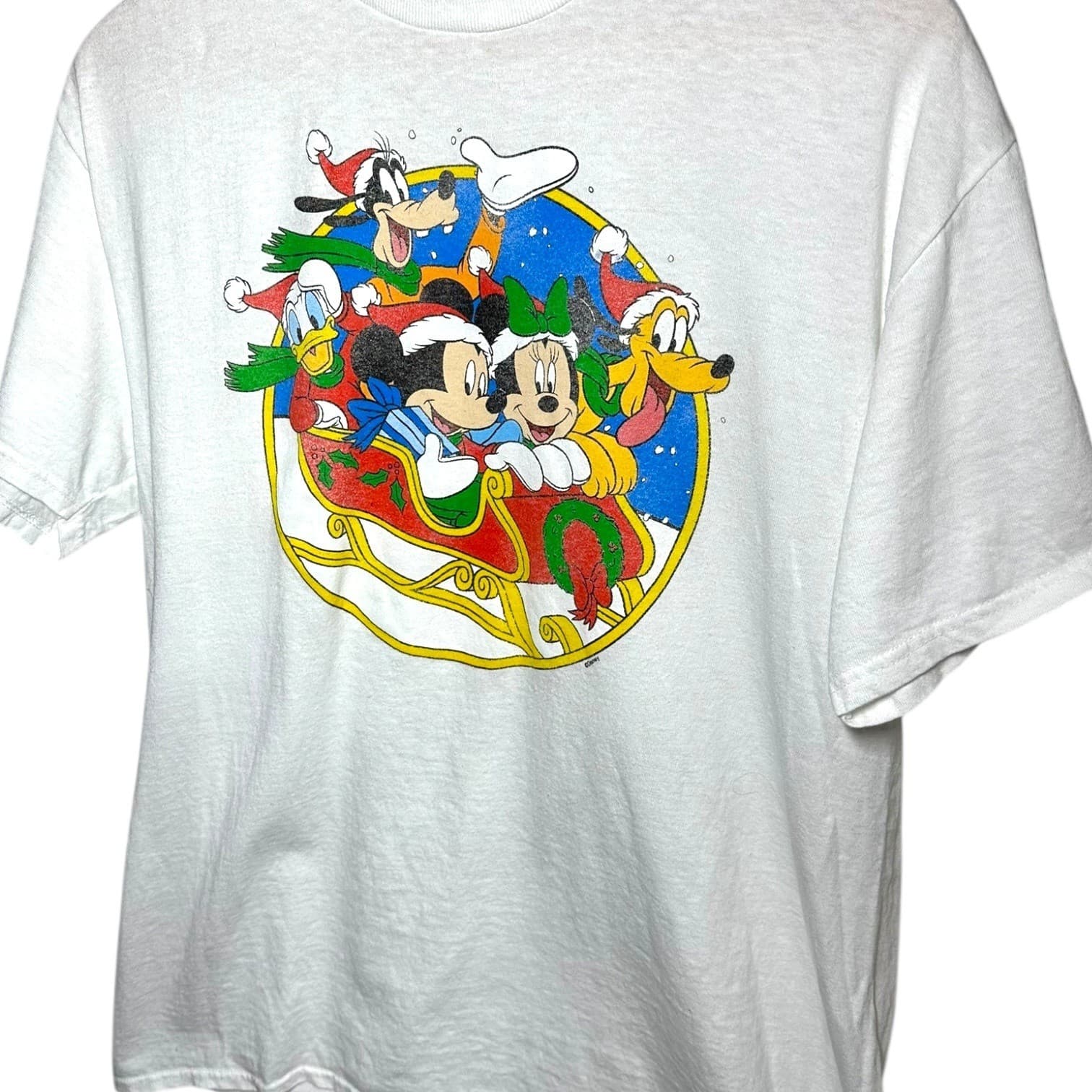 Disney Mickey Mouse Friends Sleigh Christmas Holiday T Shirt Men's Large White - Thumbnail 3