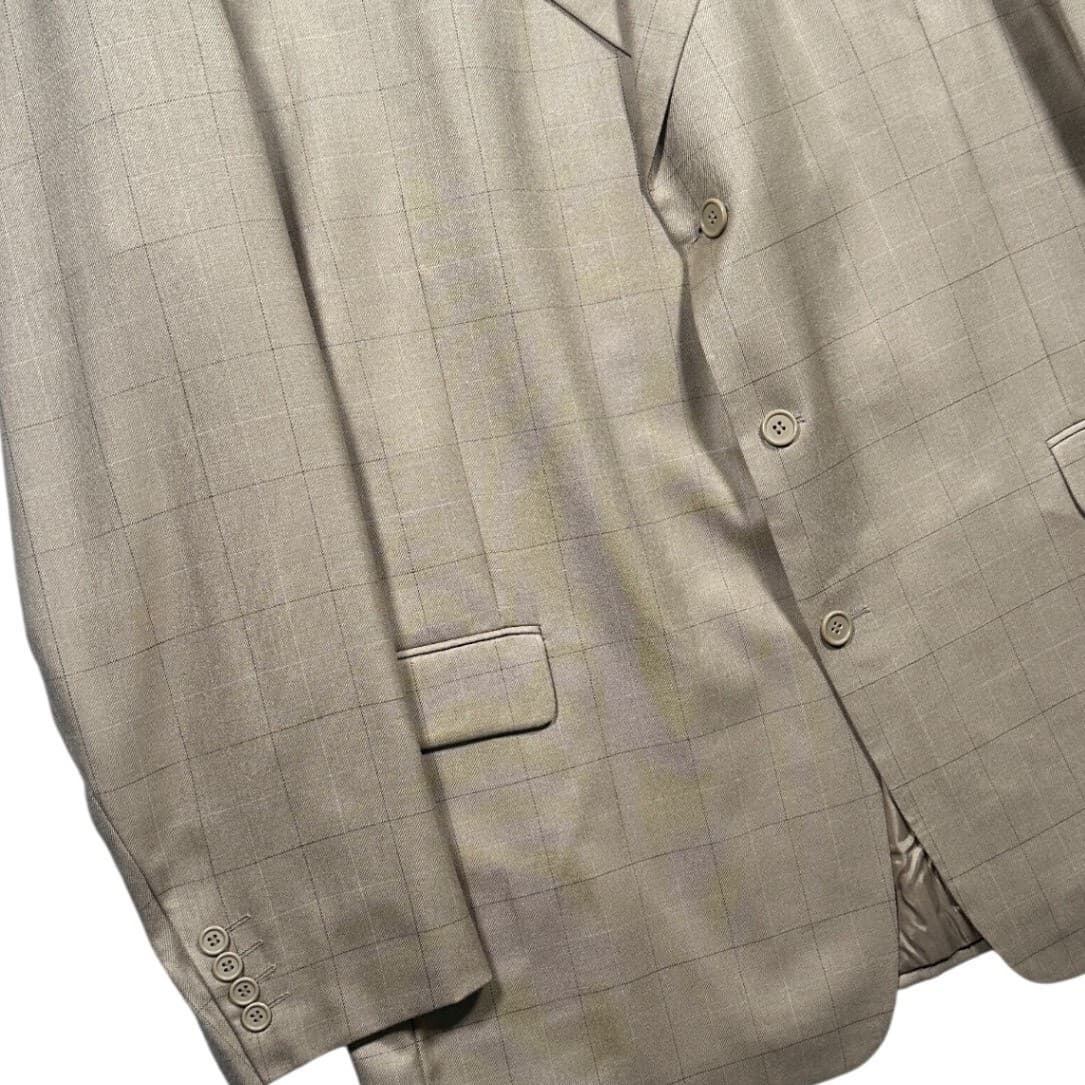 Adolfo Blazer Mens 48L Tan Silk Wool Windowpane 3-Button Sport Coat - Thumbnail 6