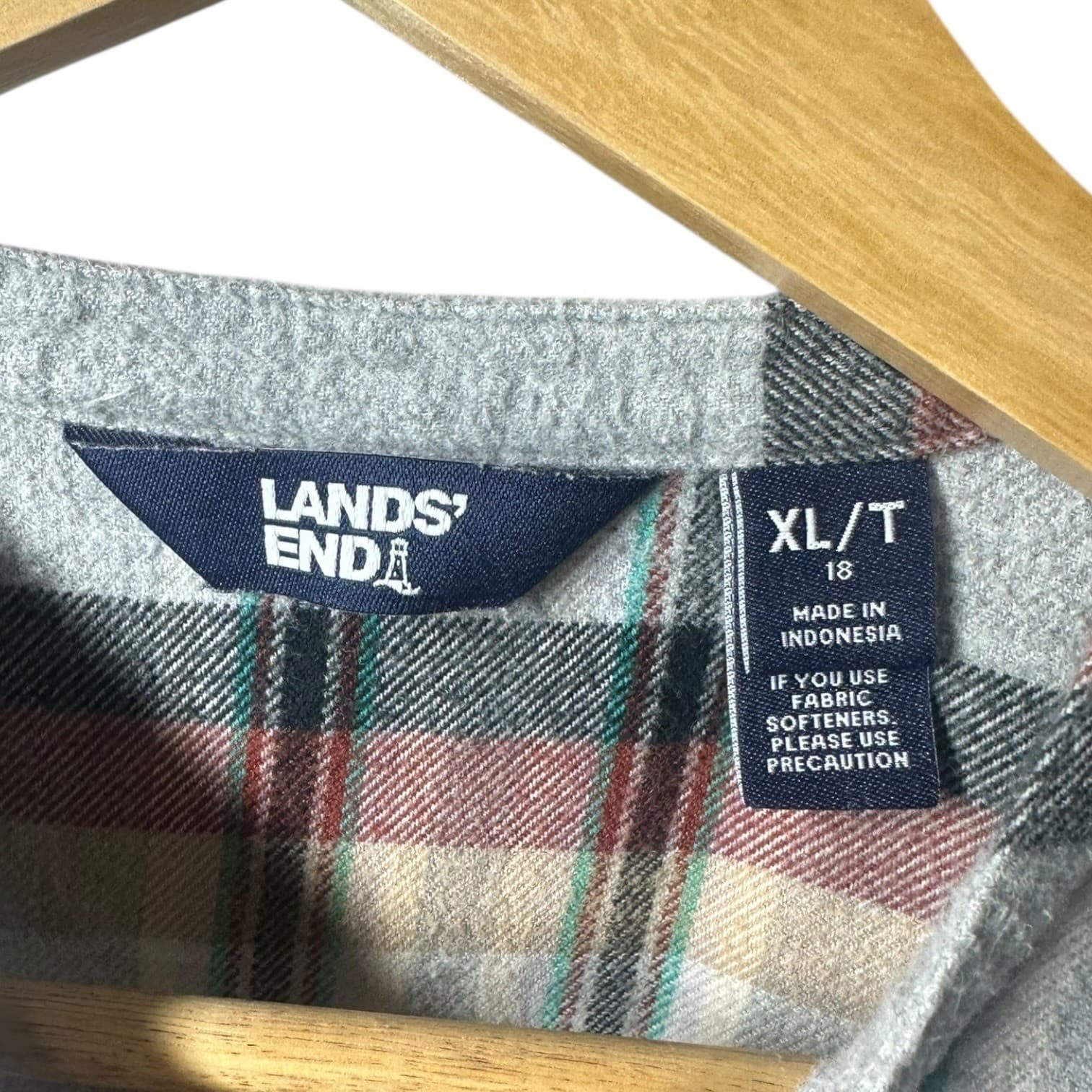 Lands End Plaid Long Sleeve Band Collar Tunic Shirt Womens XL Gray Multi Color - Thumbnail 6