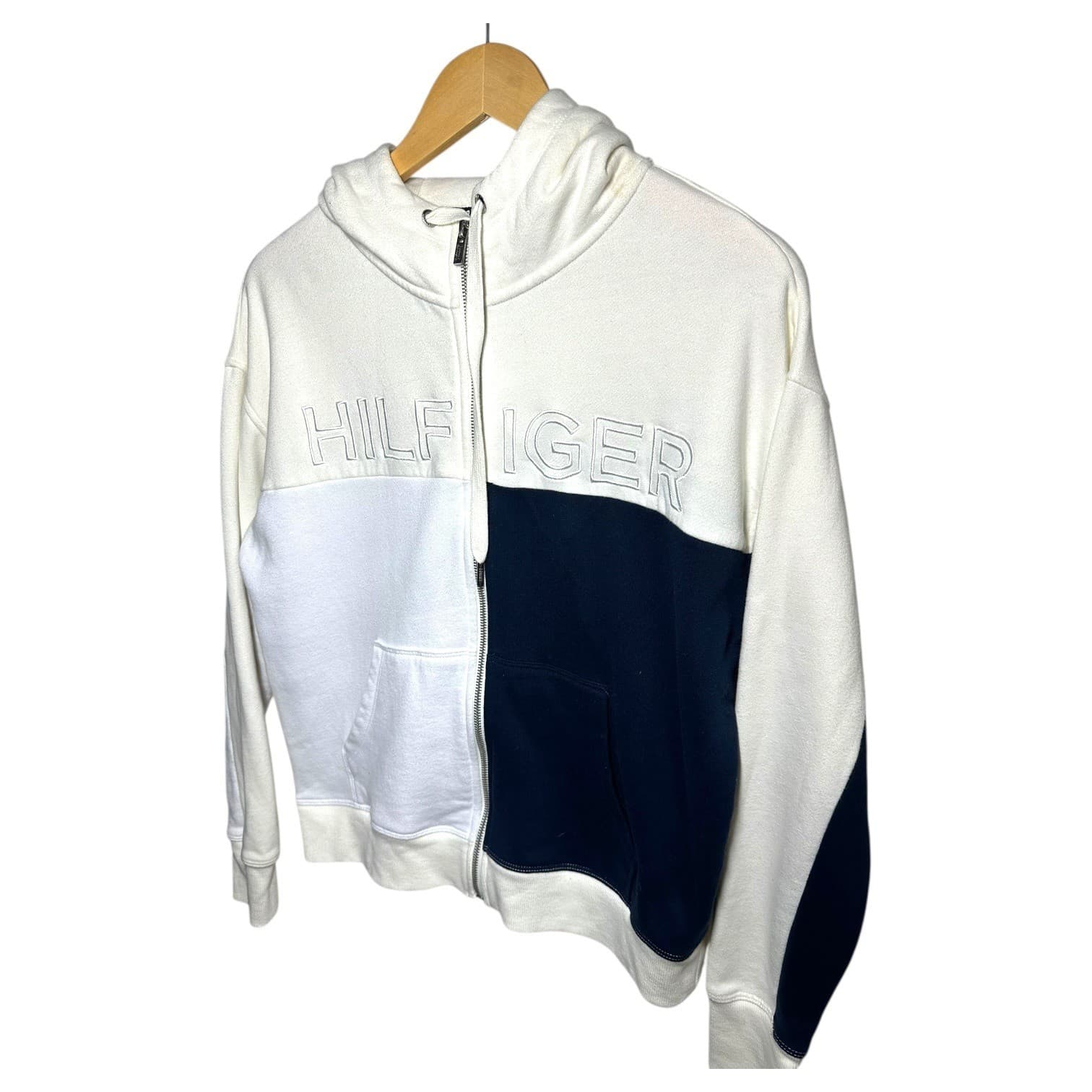 Tommy Hilfiger Sport Colorblock Zip Up Hoodie Cream Navy White S P CH - Thumbnail 2