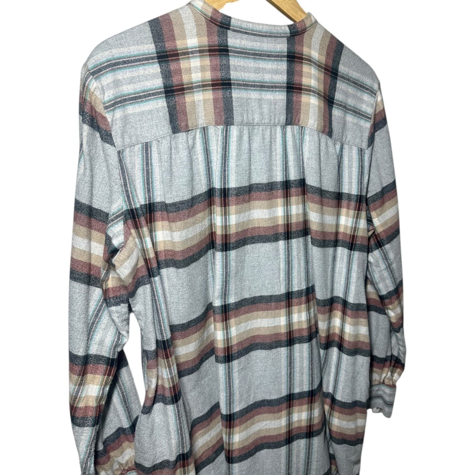 Lands End Plaid Long Sleeve Band Collar Tunic Shirt Womens XL Gray Multi Color - Thumbnail 5