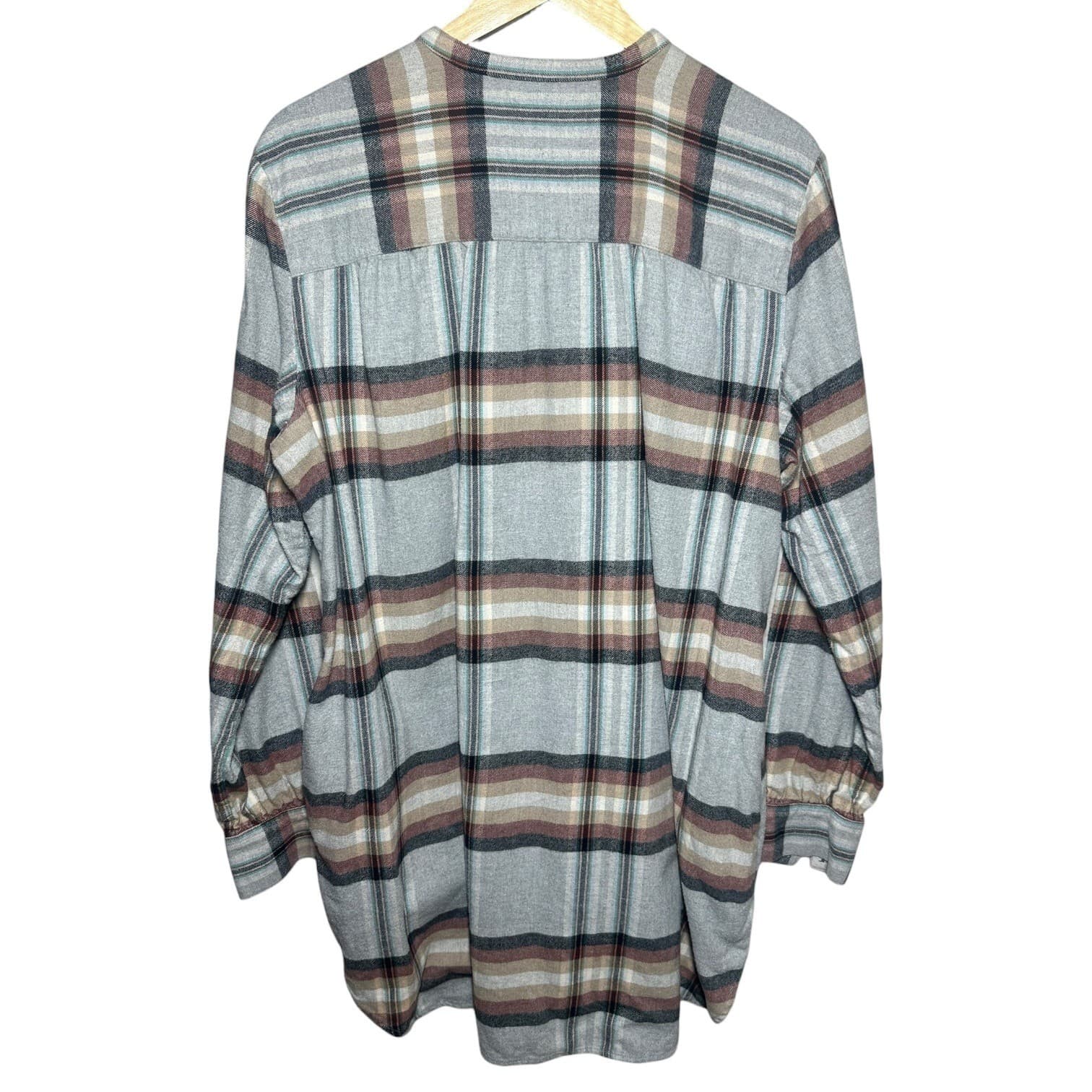Lands End Plaid Long Sleeve Band Collar Tunic Shirt Womens XL Gray Multi Color - Thumbnail 2