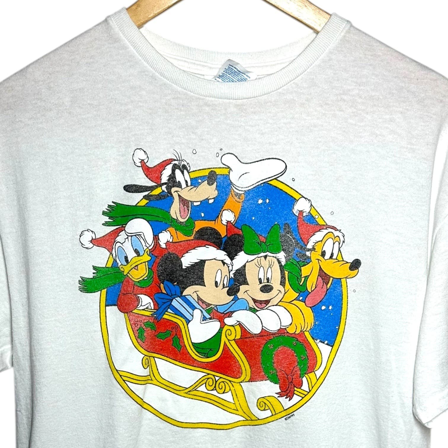 Disney Mickey Mouse Friends Sleigh Christmas Holiday T Shirt Men's Large White - Thumbnail 2