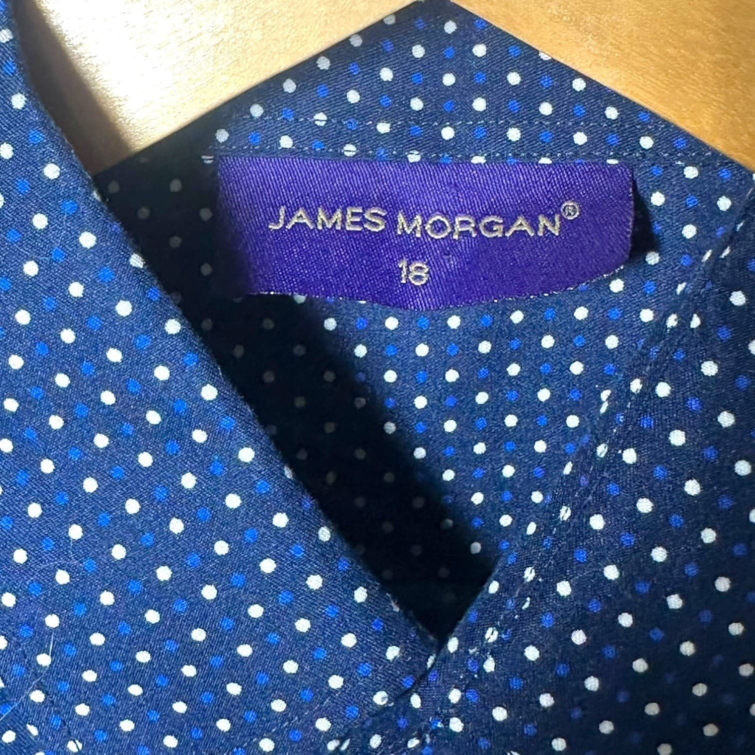 James Morgan Blue White Polka Dot Button Down Long Sleeve Shirt Size 18 - Thumbnail 8