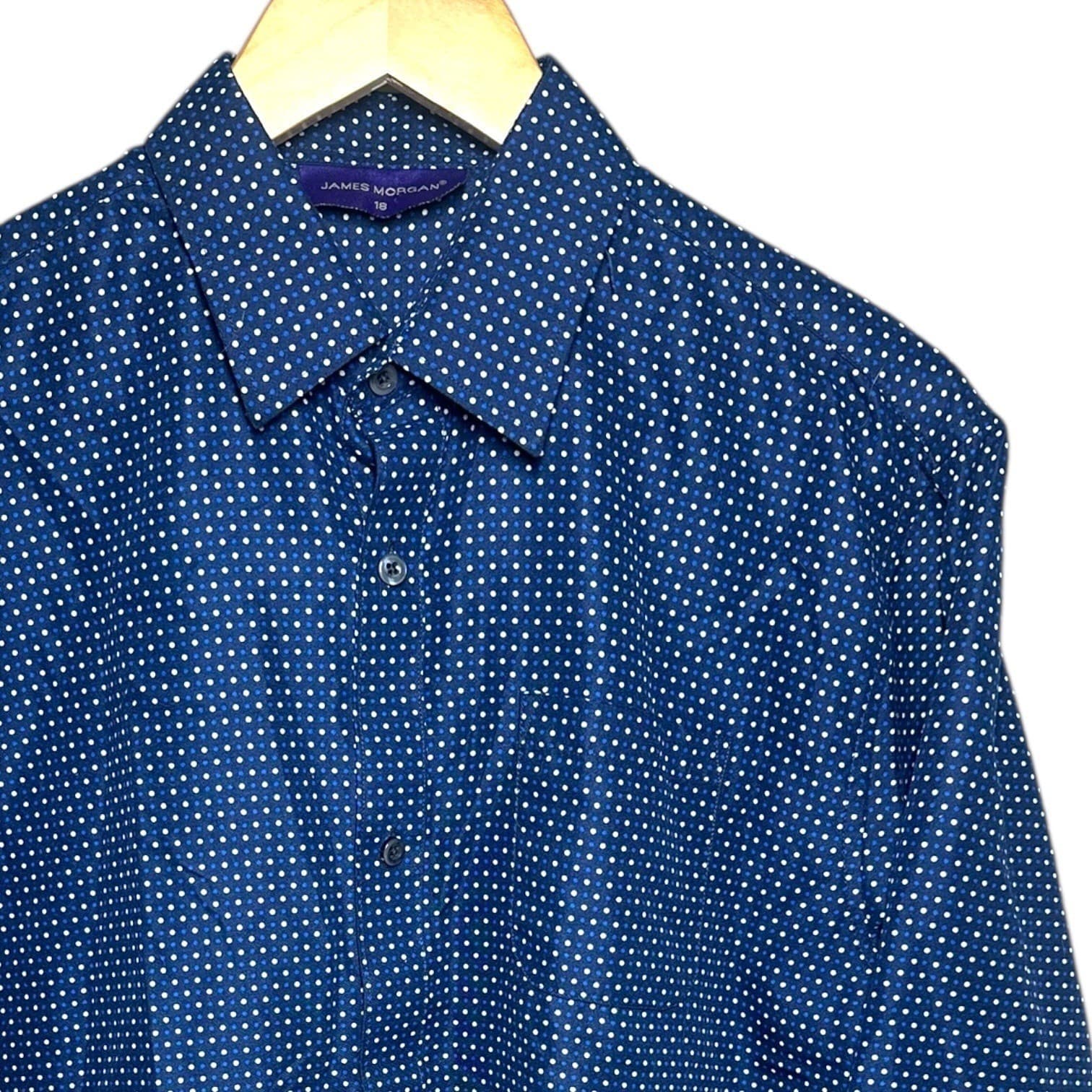 James Morgan Blue White Polka Dot Button Down Long Sleeve Shirt Size 18 - Thumbnail 3