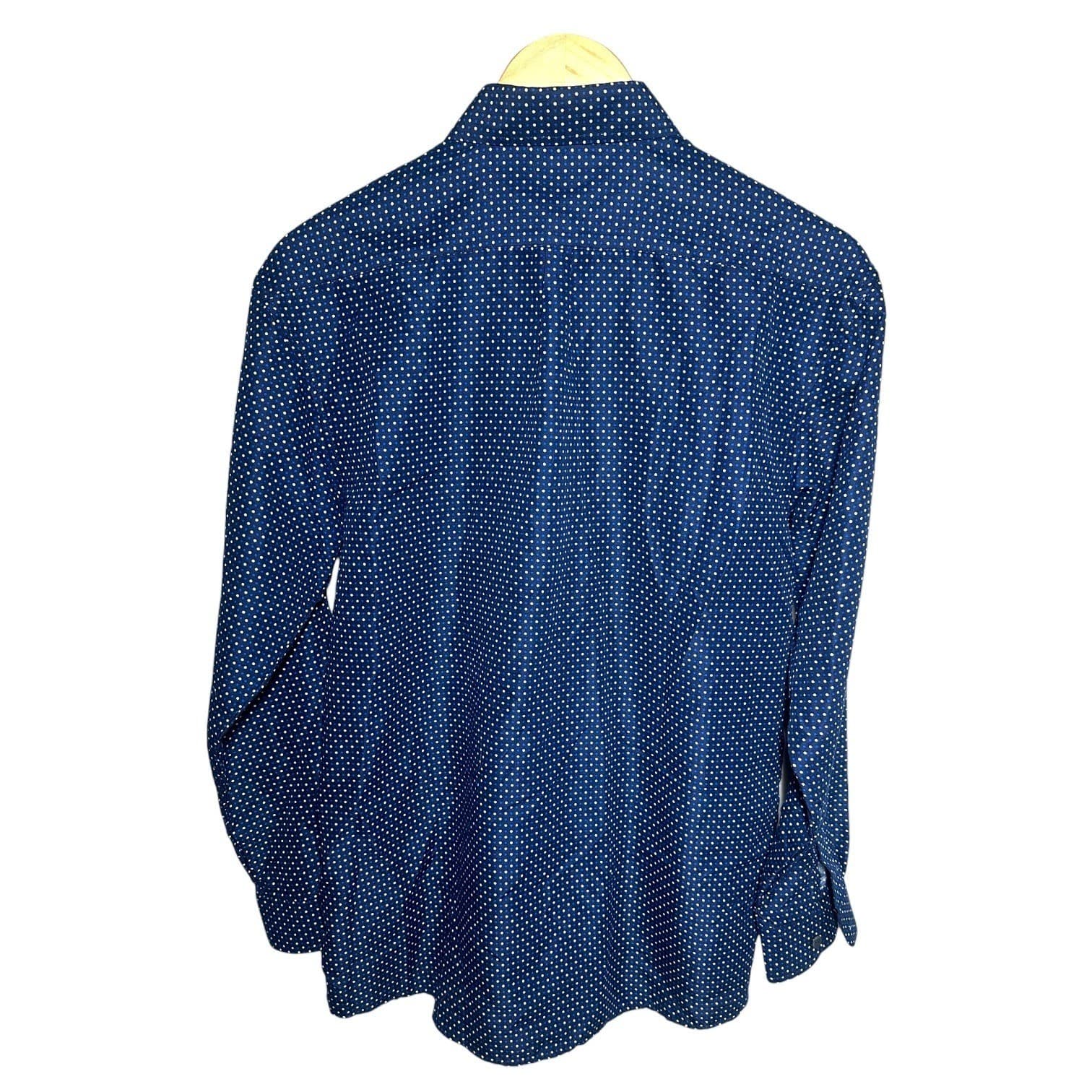 James Morgan Blue White Polka Dot Button Down Long Sleeve Shirt Size 18 - Thumbnail 5