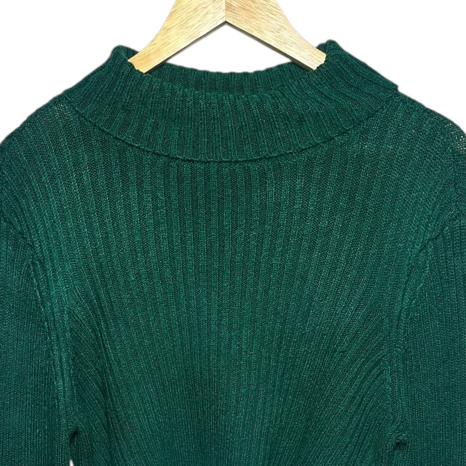 Skylar + Madison Green Ribbed Knit Cropped Collared Sweater Top Size L - Thumbnail 5