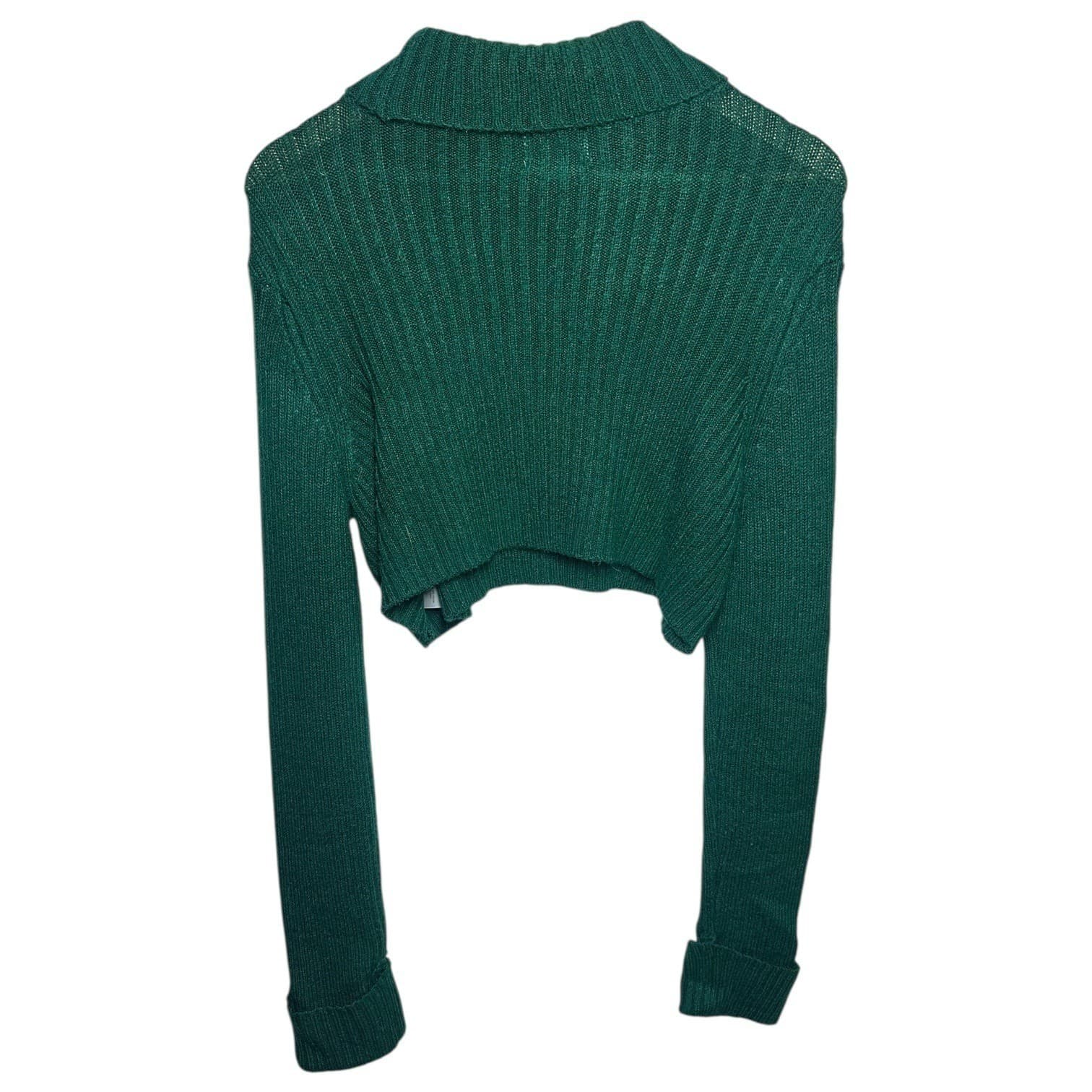 Skylar + Madison Green Ribbed Knit Cropped Collared Sweater Top Size L - Thumbnail 4
