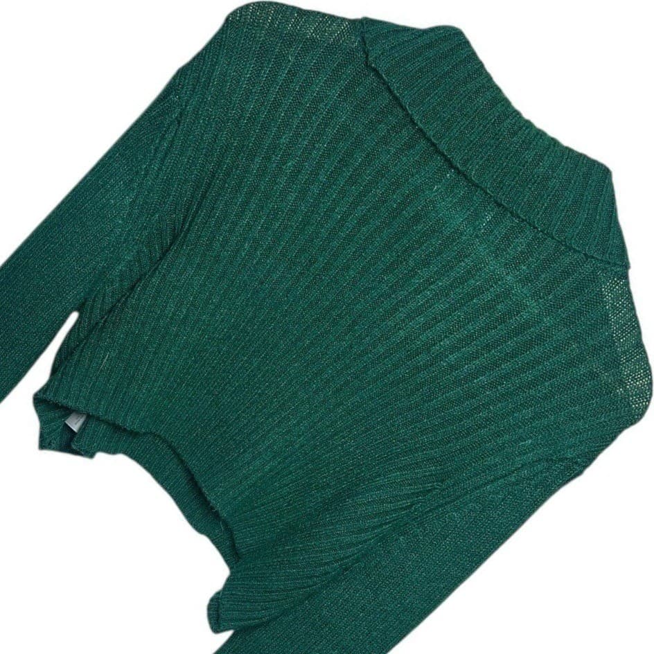 Skylar + Madison Green Ribbed Knit Cropped Collared Sweater Top Size L - Thumbnail 2