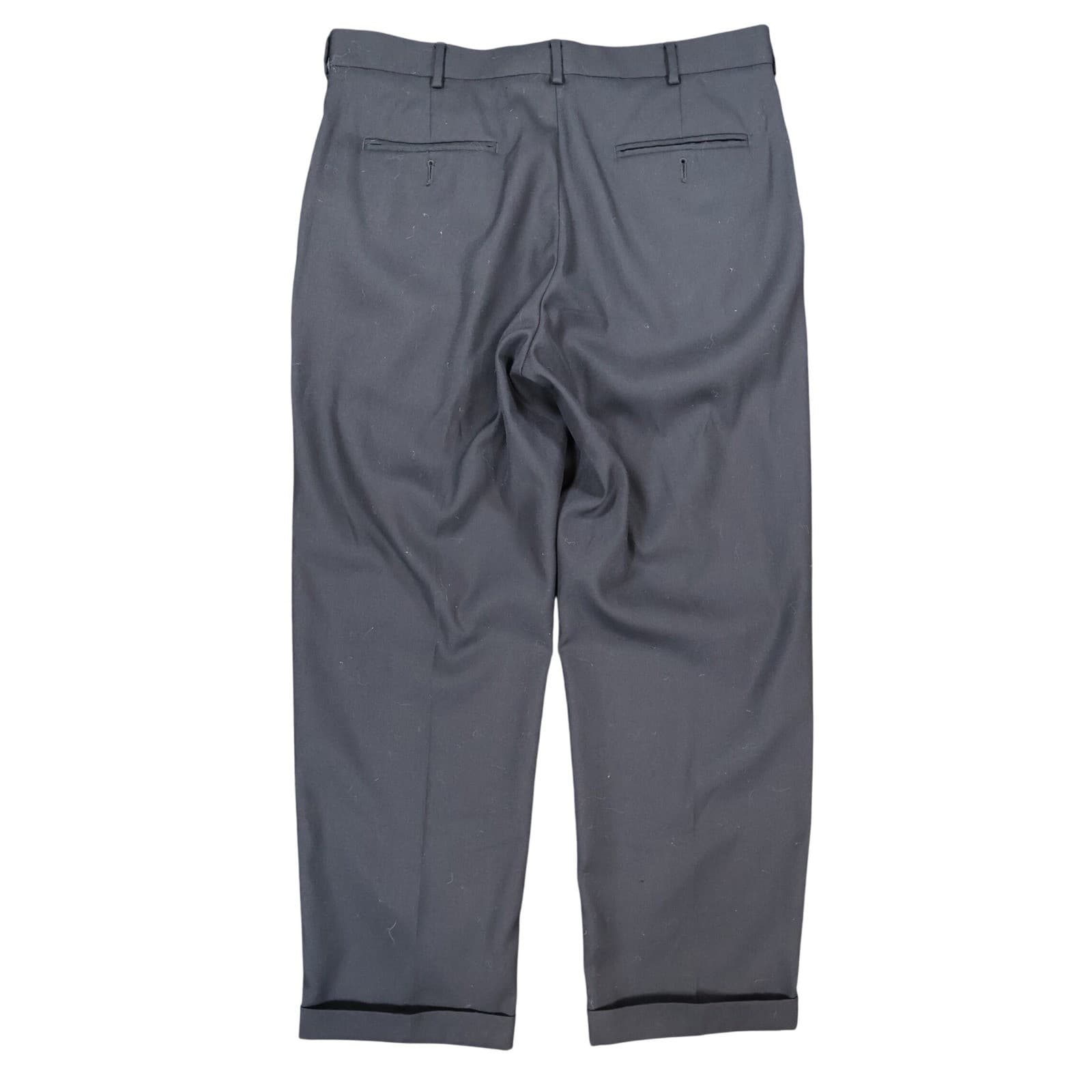 Axist Dress Pants Mens 36x30 Black Poly Rayon Pleated Cuffed Business Trousers - Thumbnail 2