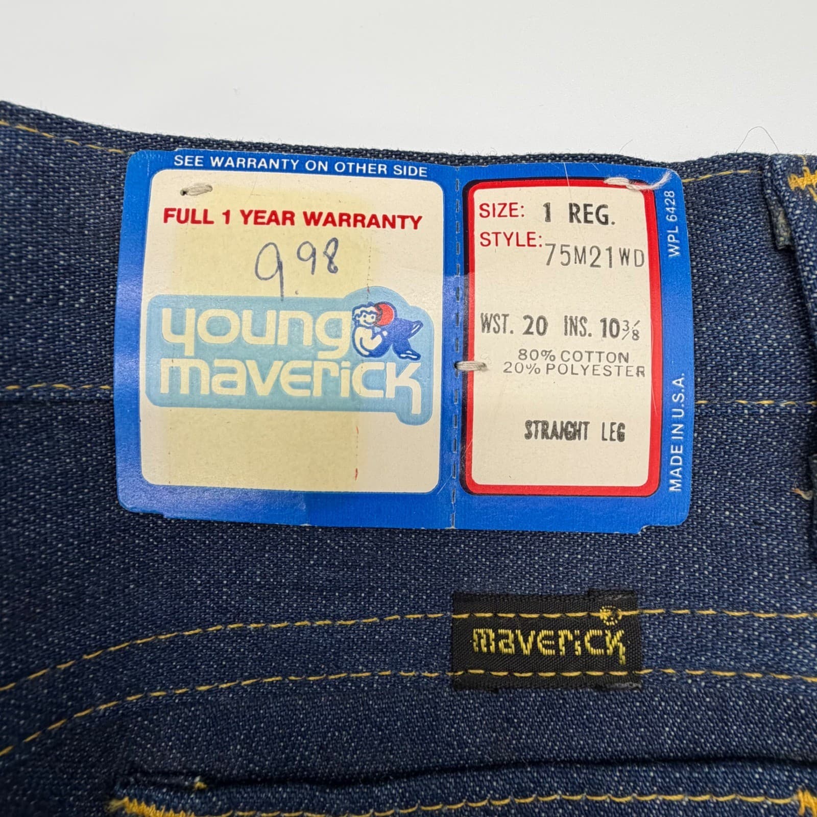 Young Maverick Straight Leg Jeans Toddler 1 Blue Cotton Blend Vintage 80s NWT - Thumbnail 8