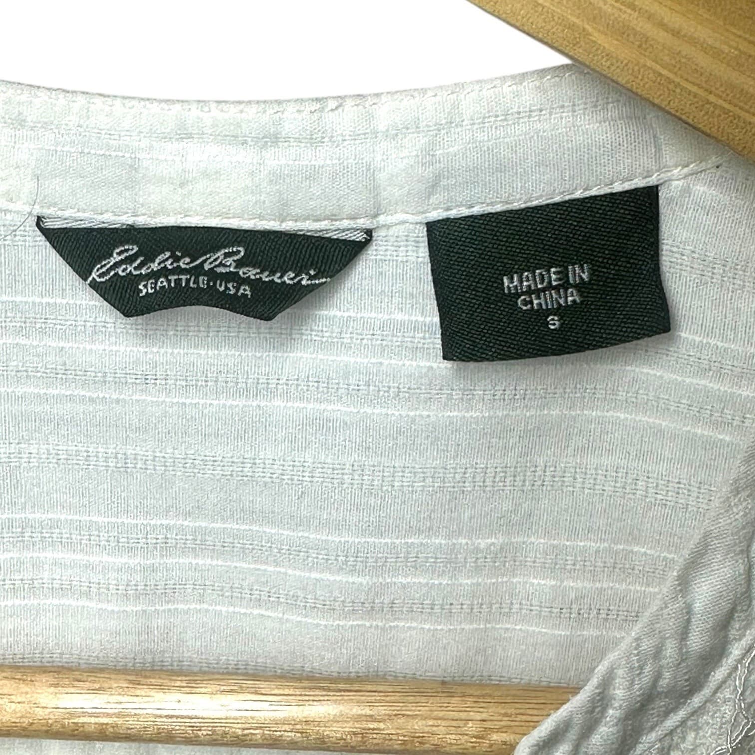 Eddie Bauer White Embroidered Band Collar Long Sleeve Blouse Women's Size S - Thumbnail 6