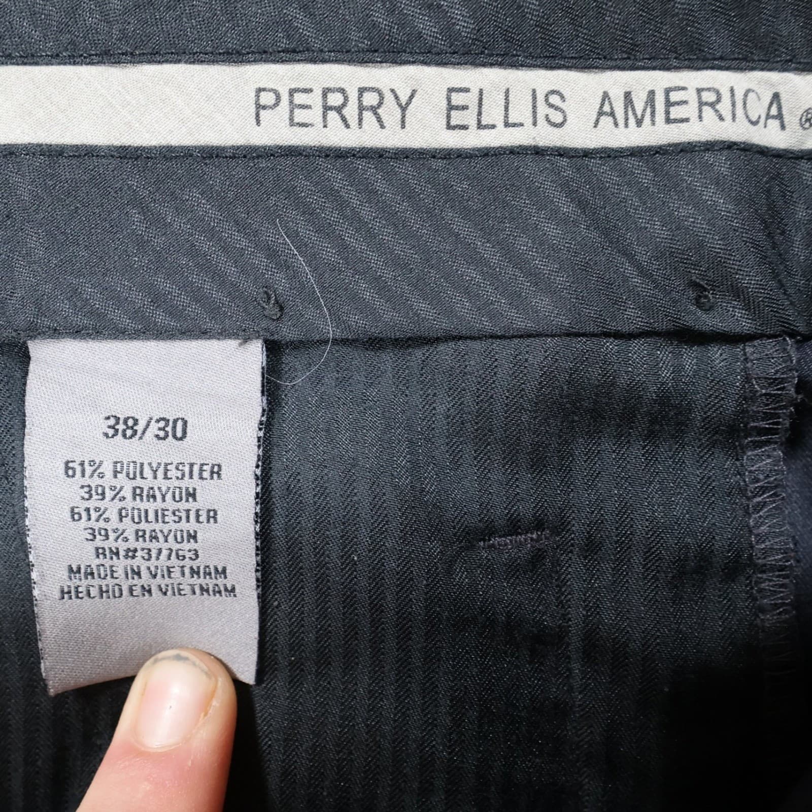 Perry Ellis America Dress Pants Mens 38x30 Gray Polyester Rayon Pleated Cuffed - Thumbnail 7