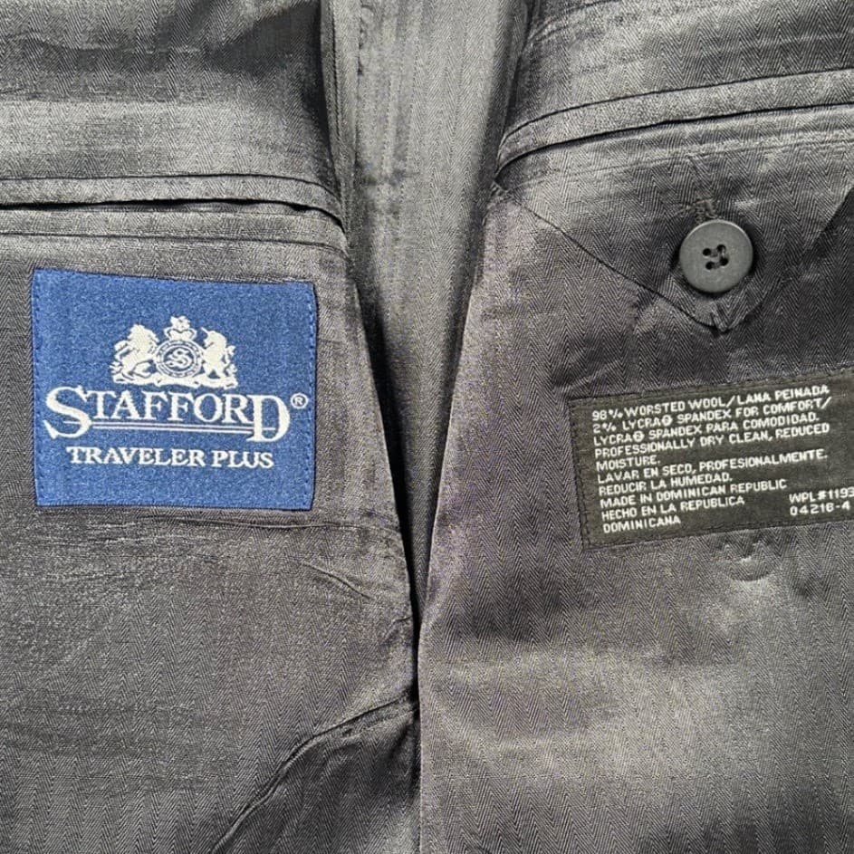 Stafford Traveler Plus Blazer Mens 48XL Black Worsted Wool 3-Button Gold Buttons - Thumbnail 7