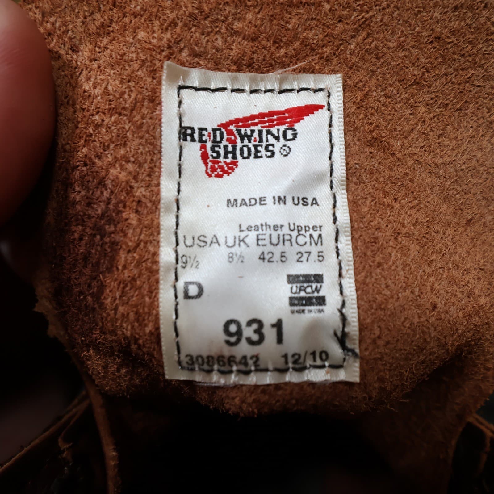 Red Wing 931 Work Boots Mens 9.5 Brown Leather SuperSole USA Made Deadstock - Thumbnail 7