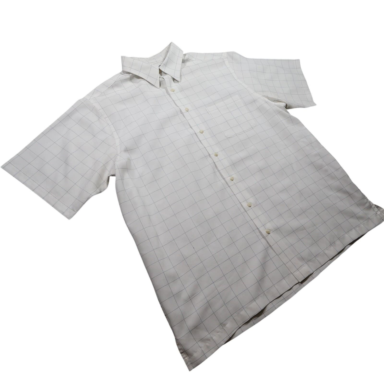 Roundtree & Yorke Button Up Shirt Mens 2XT White Excellent Short Sleeve Grid - Thumbnail 4