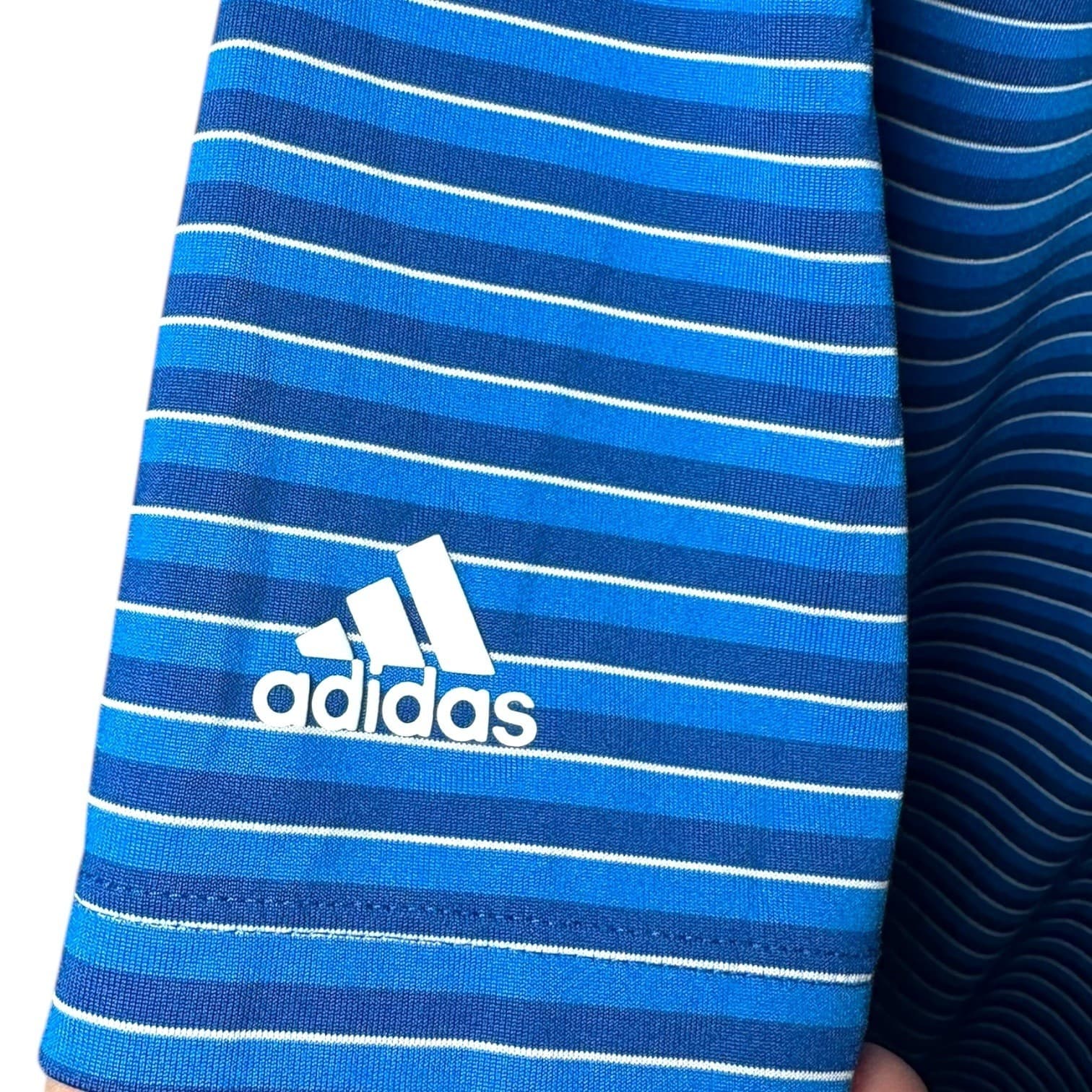 Adidas Men's XL Blue White Striped Short Sleeve Golf Polo Shirt Performance Top - Thumbnail 6