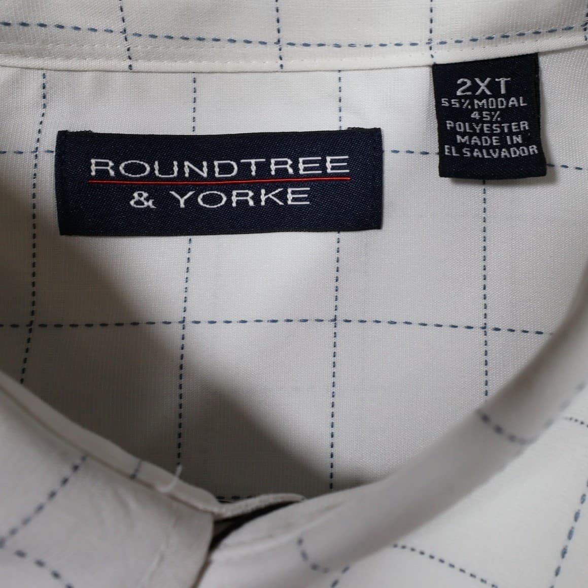 Roundtree & Yorke Button Up Shirt Mens 2XT White Excellent Short Sleeve Grid - Thumbnail 7
