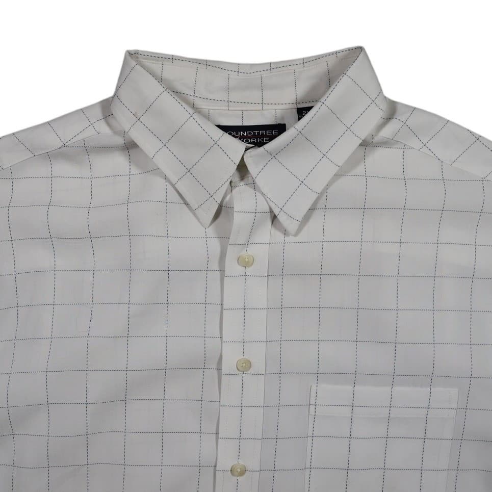 Roundtree & Yorke Button Up Shirt Mens 2XT White Excellent Short Sleeve Grid - Thumbnail 3
