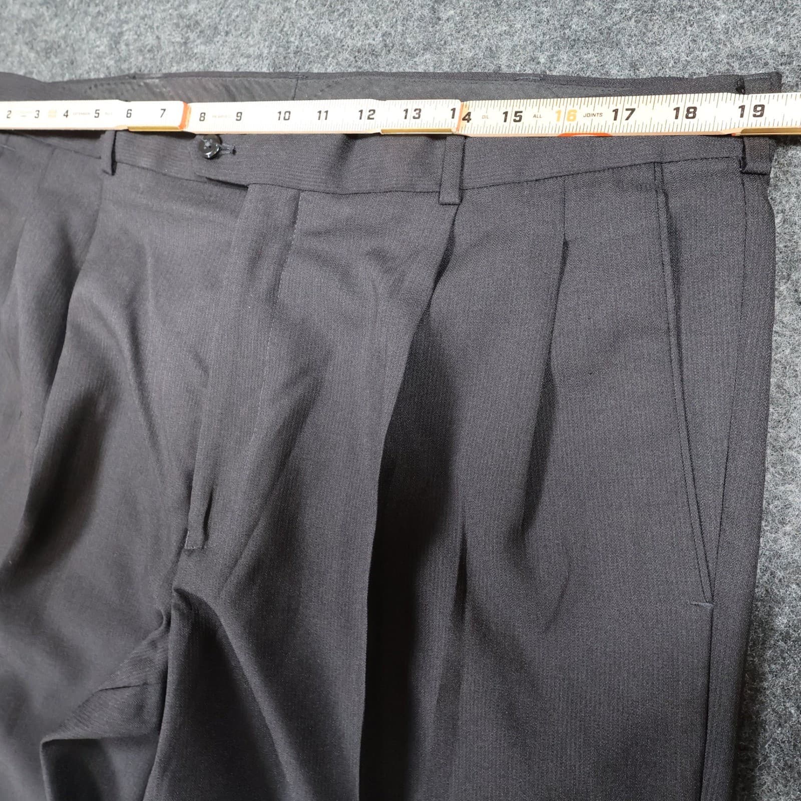 Stafford Texture Trouser Mens 38x32 Black Polyester Classic Fit Pleated Cuffed - Thumbnail 6