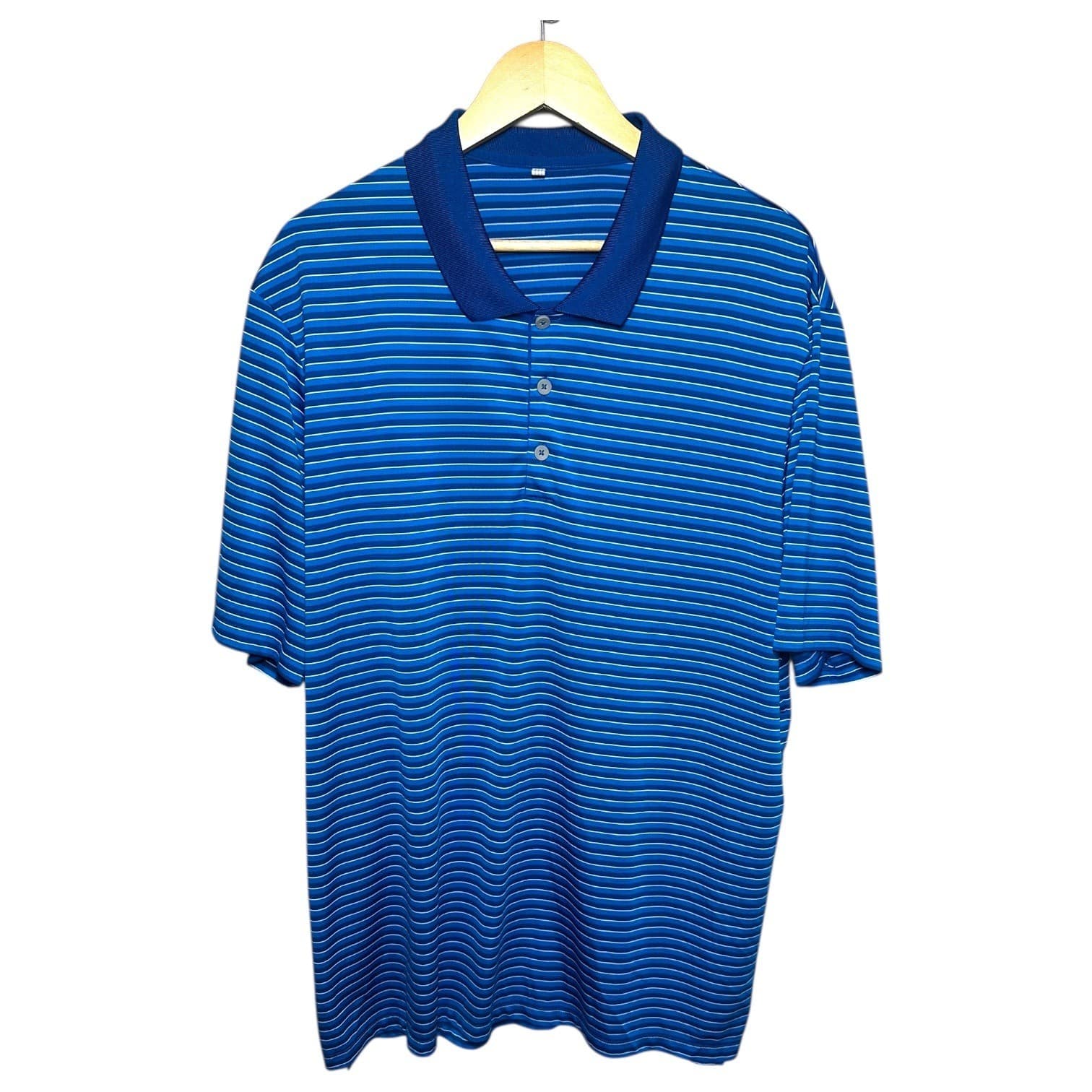 Adidas Men's XL Blue White Striped Short Sleeve Golf Polo Shirt Performance Top - Thumbnail 2