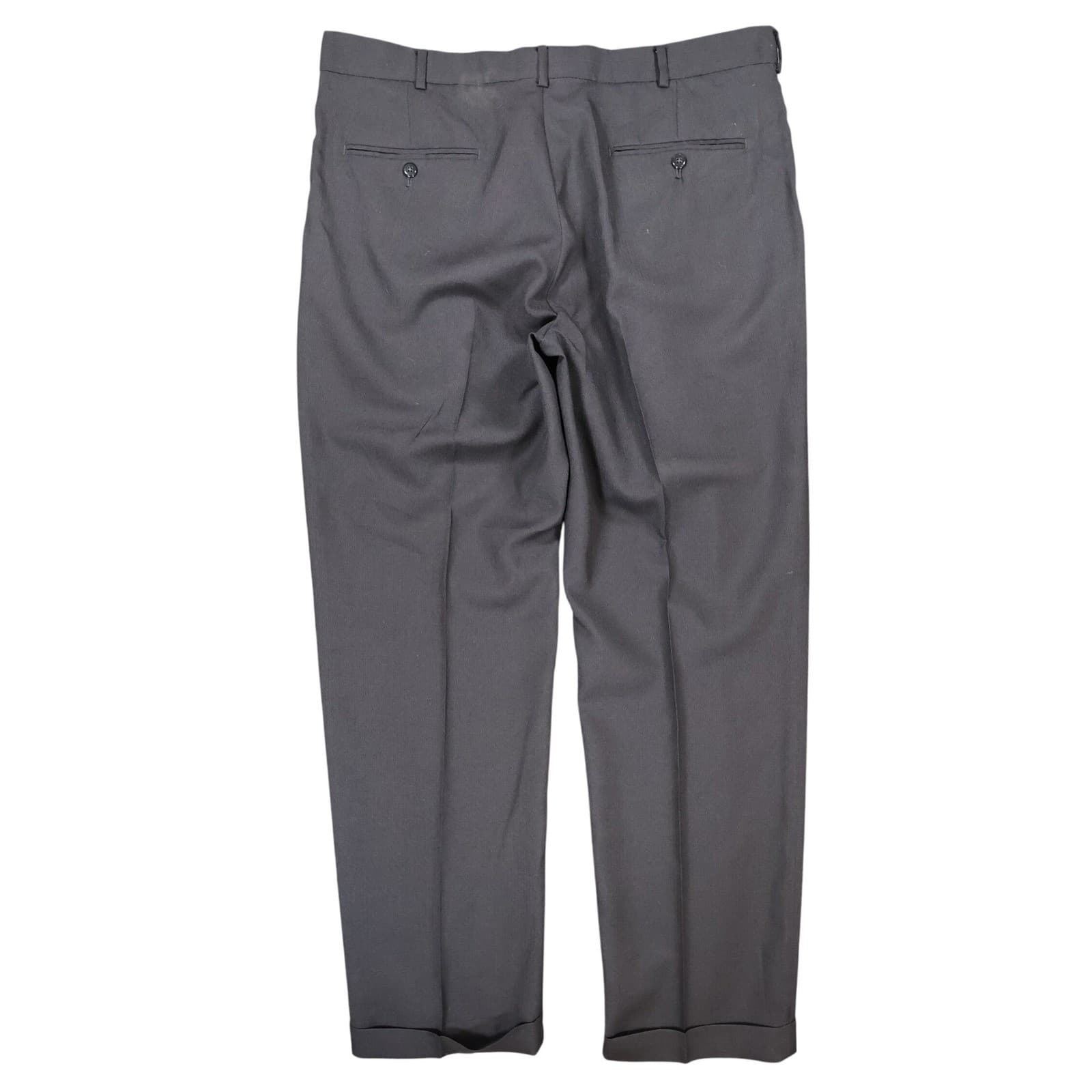 Stafford Texture Trouser Mens 38x32 Black Polyester Classic Fit Pleated Cuffed - Thumbnail 2