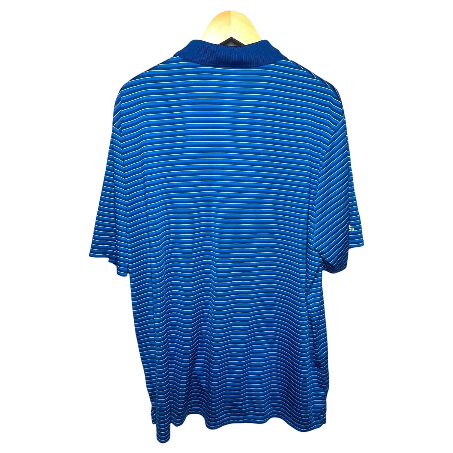 Adidas Men's XL Blue White Striped Short Sleeve Golf Polo Shirt Performance Top - Thumbnail 3