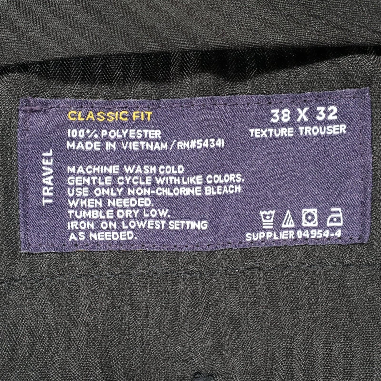 Stafford Texture Trouser Mens 38x32 Black Polyester Classic Fit Pleated Cuffed - Thumbnail 8