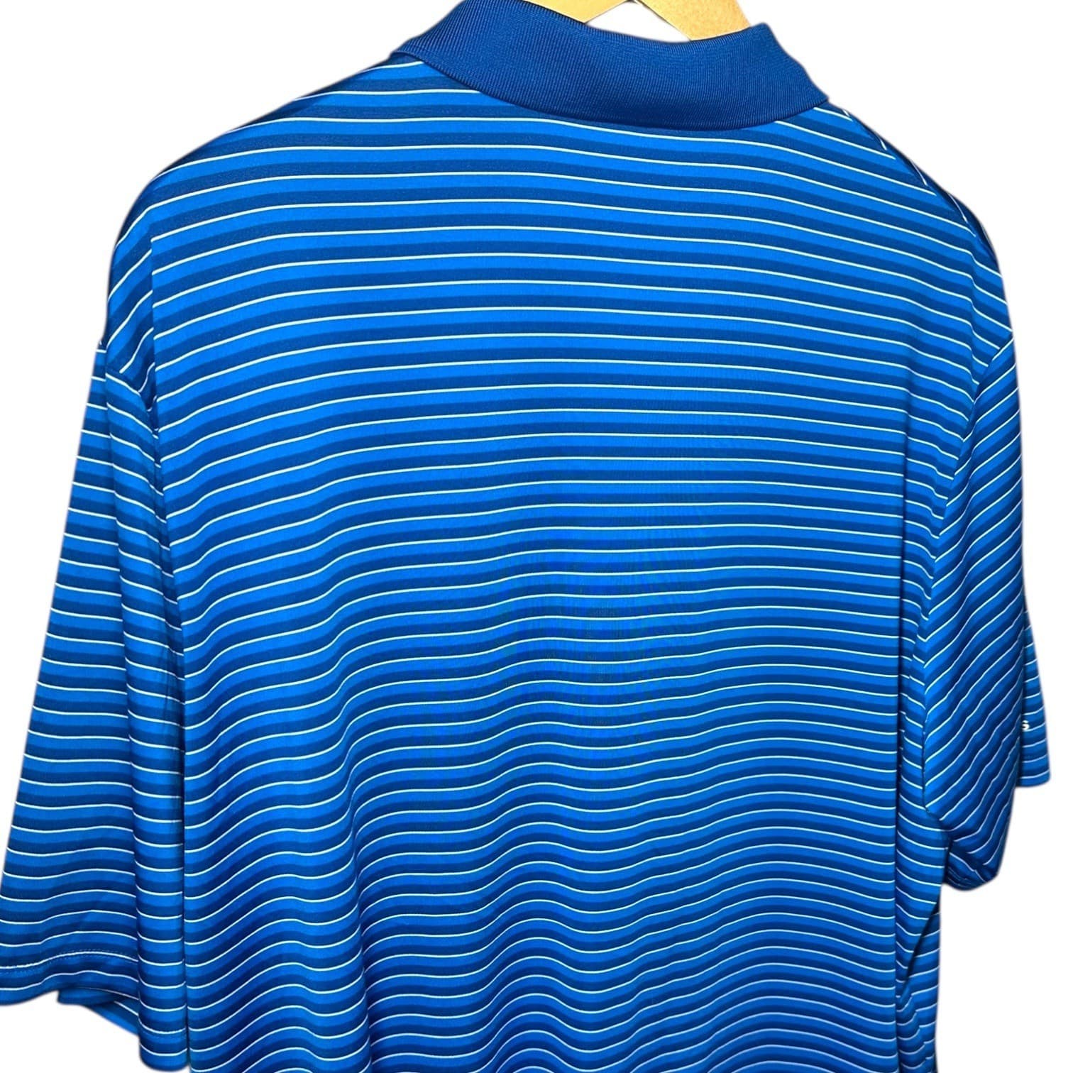 Adidas Men's XL Blue White Striped Short Sleeve Golf Polo Shirt Performance Top - Thumbnail 5