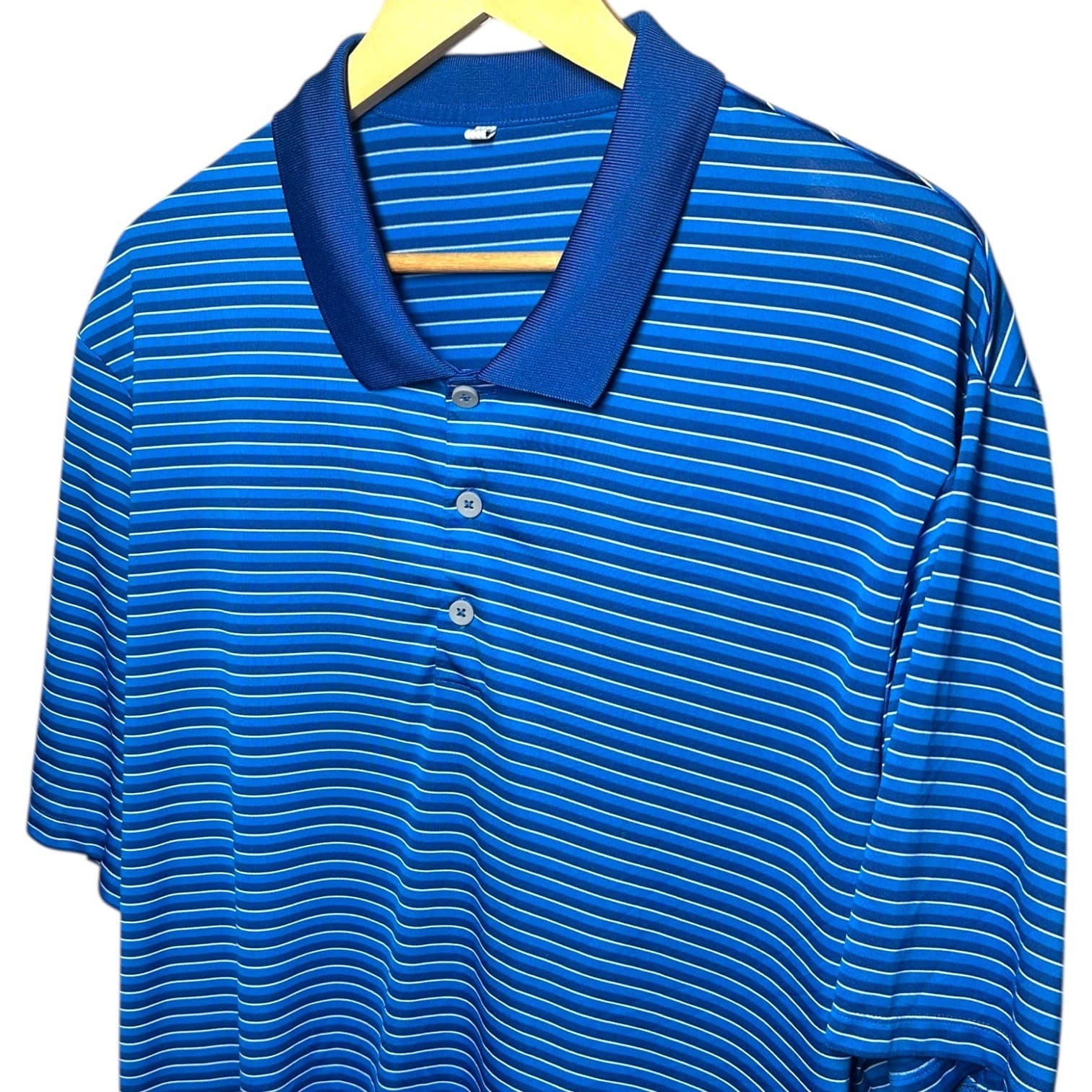 Adidas Men's XL Blue White Striped Short Sleeve Golf Polo Shirt Performance Top - Thumbnail 4