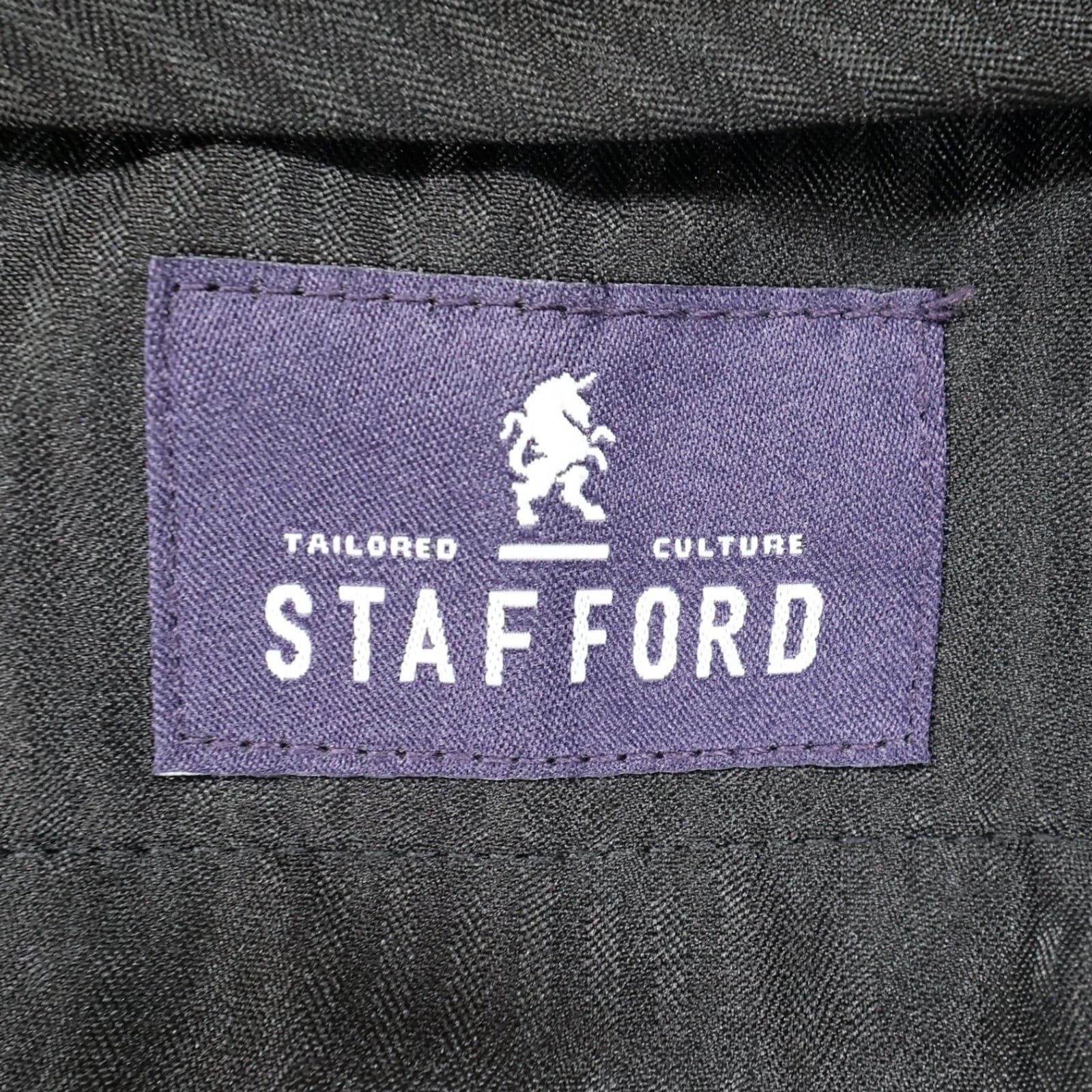 Stafford Texture Trouser Mens 38x32 Black Polyester Classic Fit Pleated Cuffed - Thumbnail 7