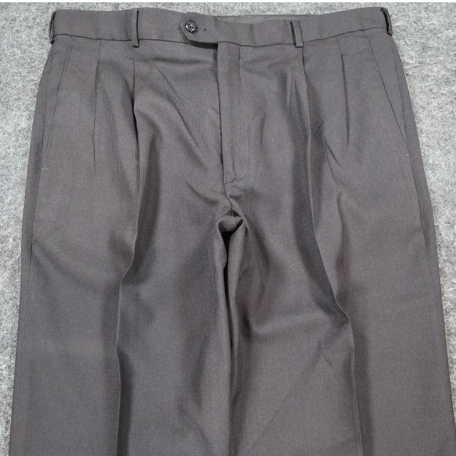 Stafford Texture Trouser Mens 38x32 Black Polyester Classic Fit Pleated Cuffed - Thumbnail 9