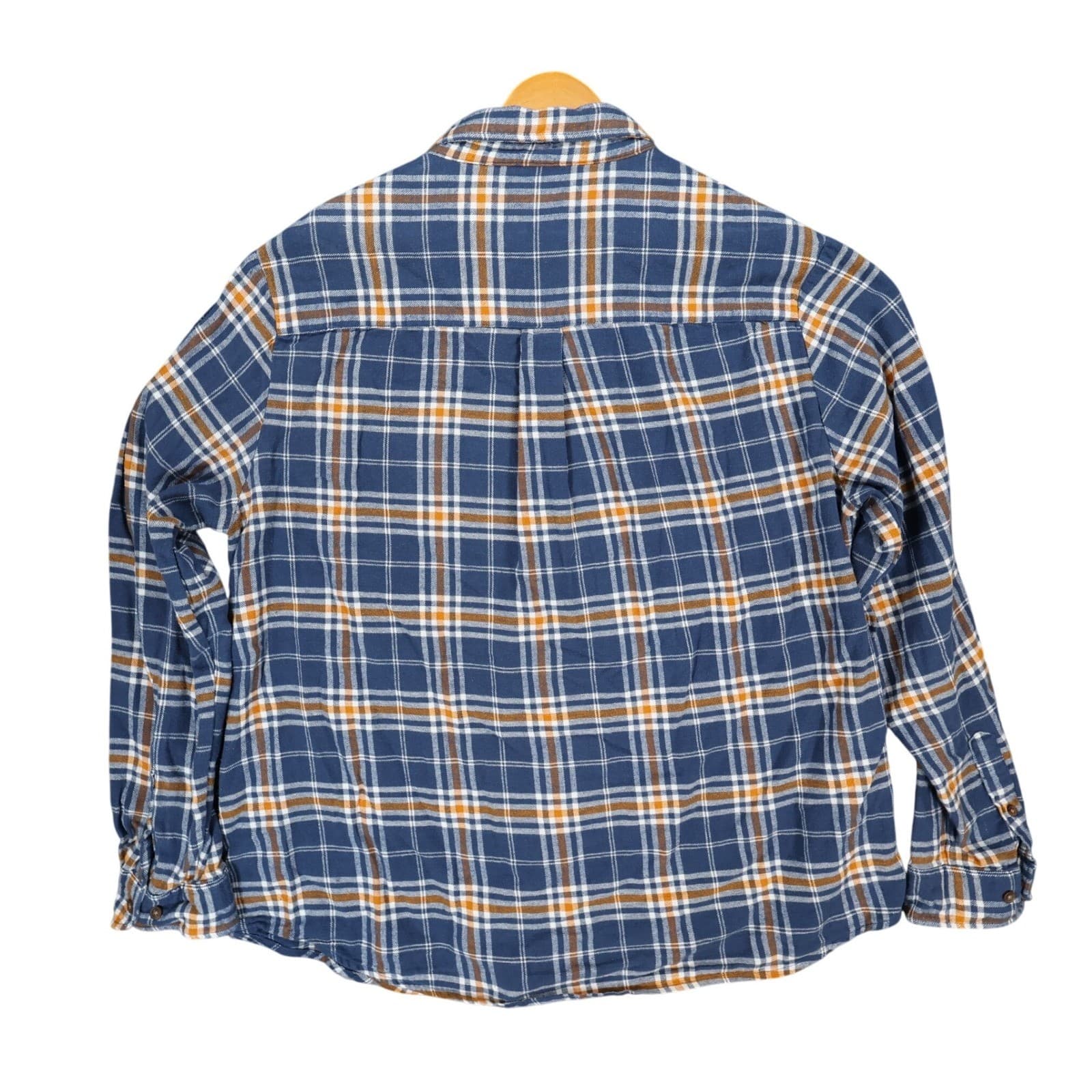 Fashion Nova Men Flannel Shirt Mens XL Blue Orange Plaid Cotton Button Down - Thumbnail 2