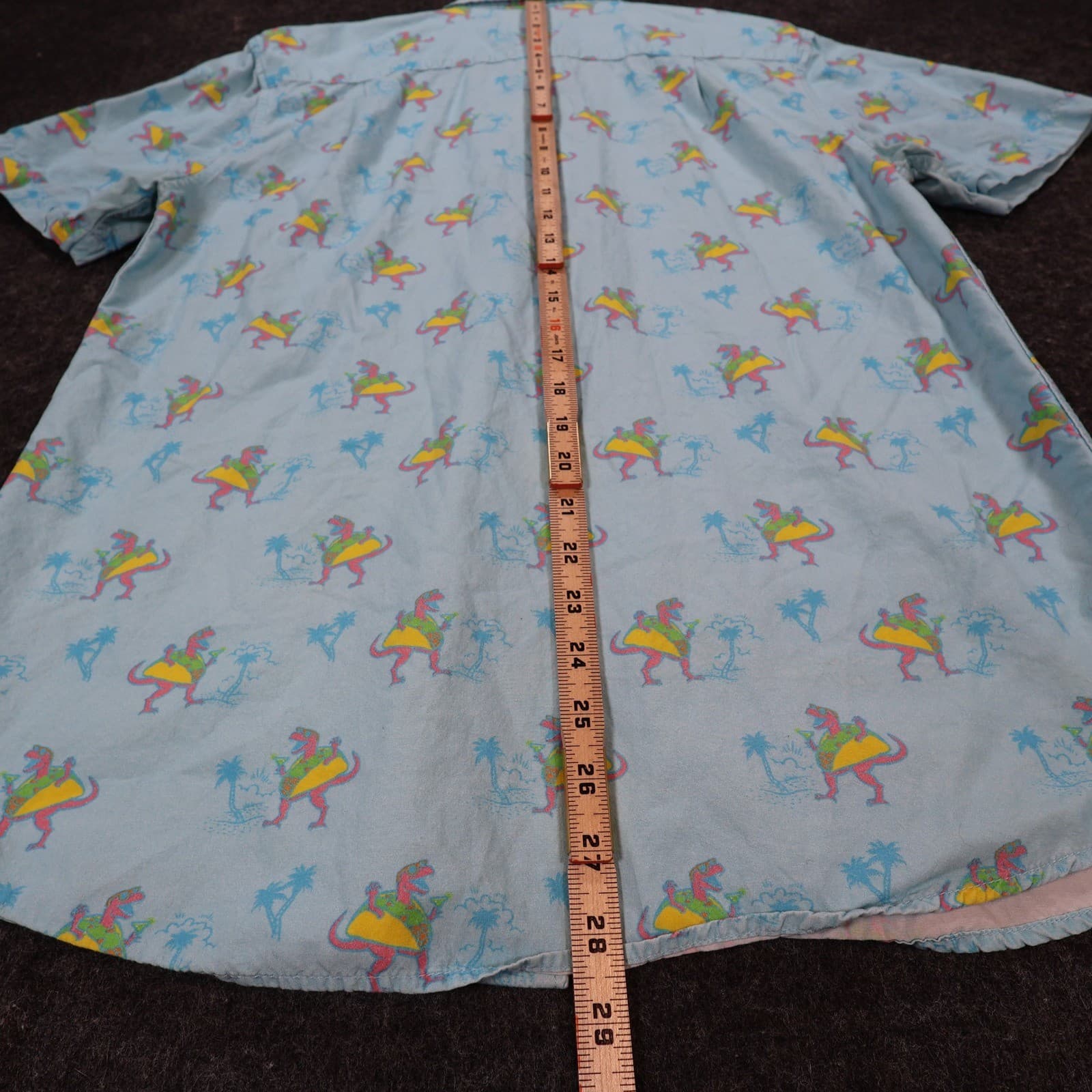 Tipsy Elves Button Up Shirt Mens Medium Blue Cotton Rayon Taco Dinosaur Hawaiian - Thumbnail 5